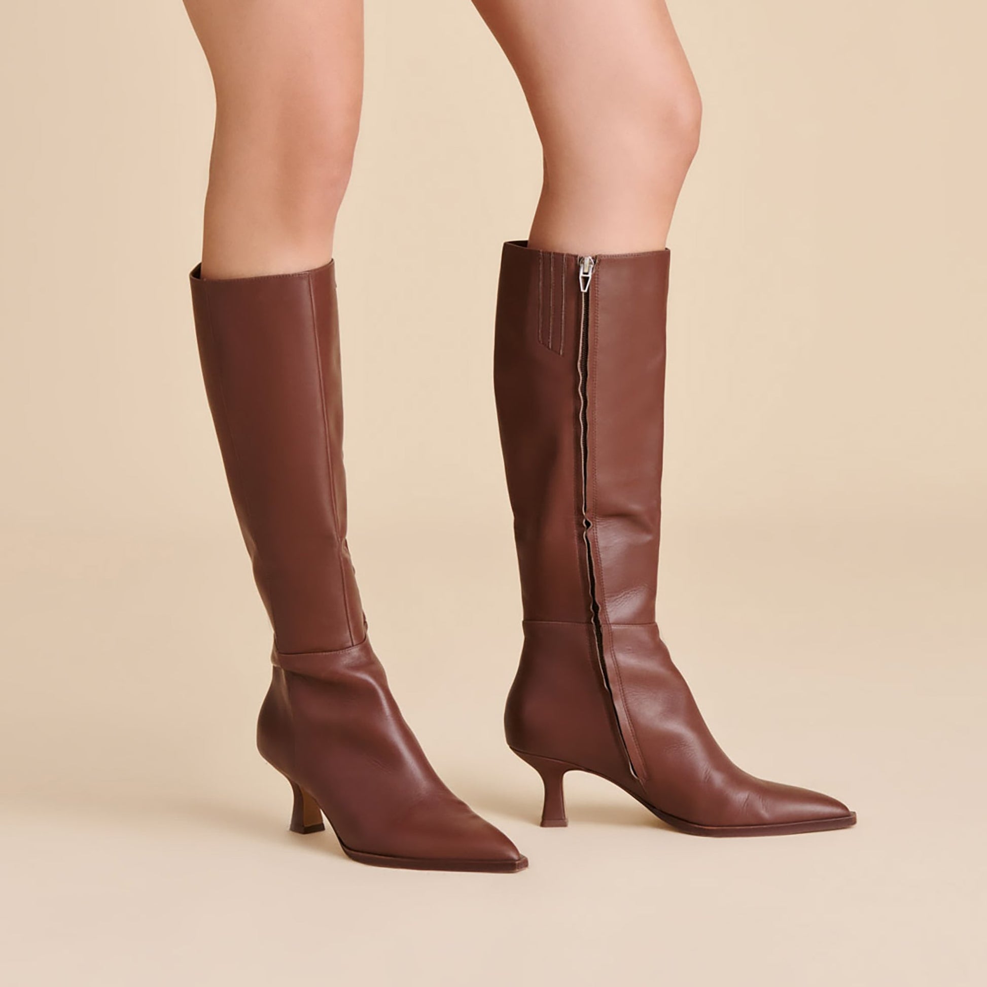 Auggie Chocolate Leather Narrow Calf Boots