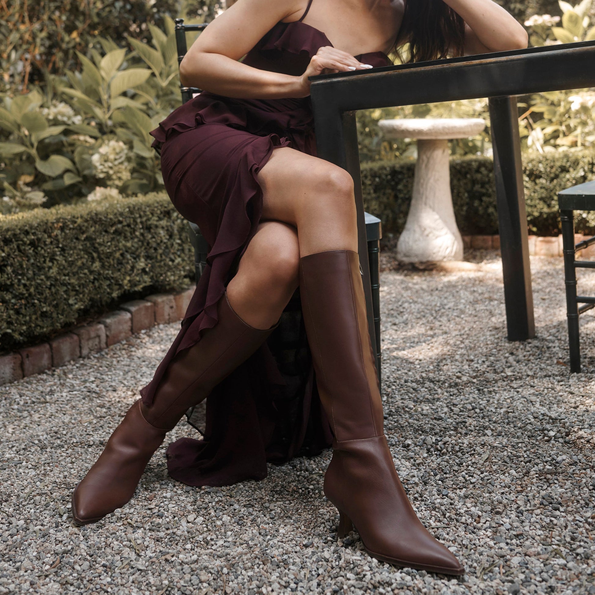 Auggie Chocolate Leather Narrow Calf Boots