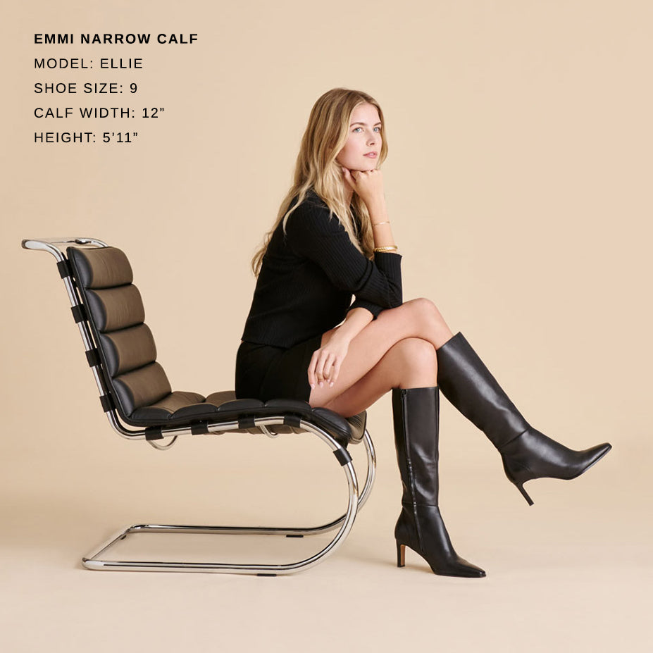 Emmi Black Leather Narrow Calf Boots