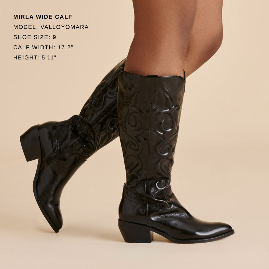 Mirla Black Leather Wide Calf Boots