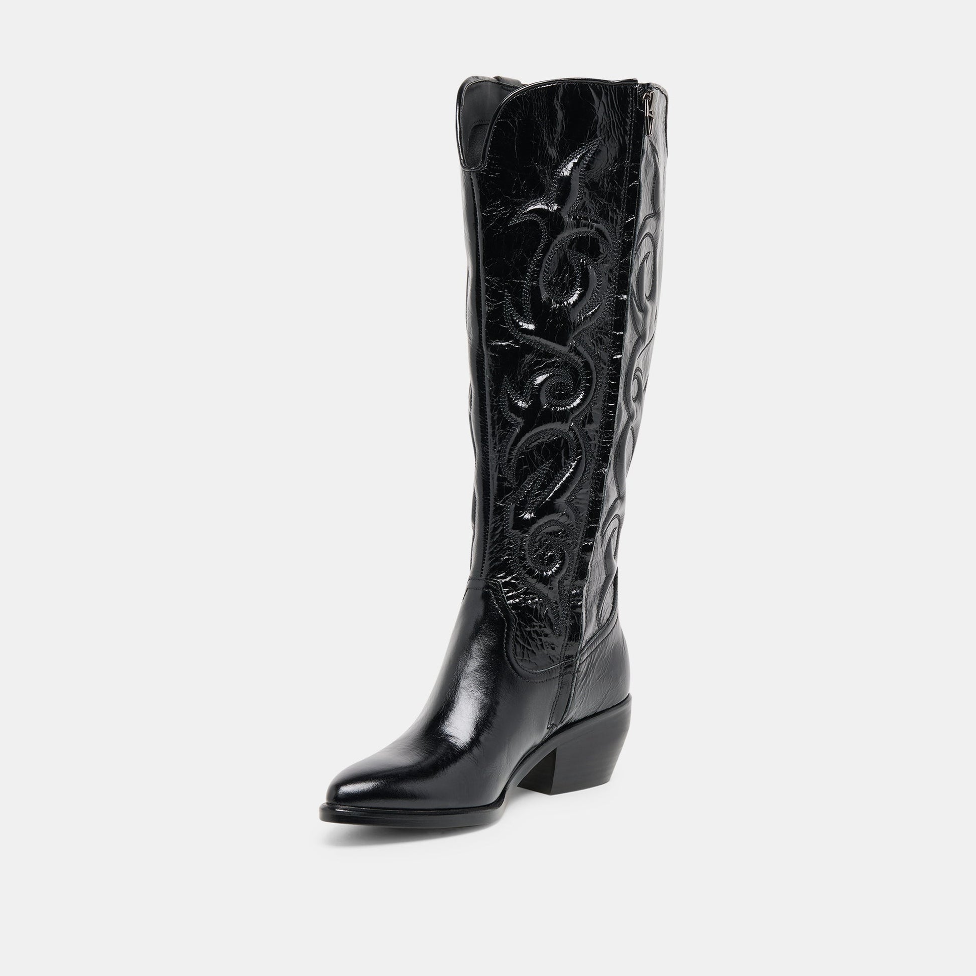 Mirla Black Leather Wide Calf Boots