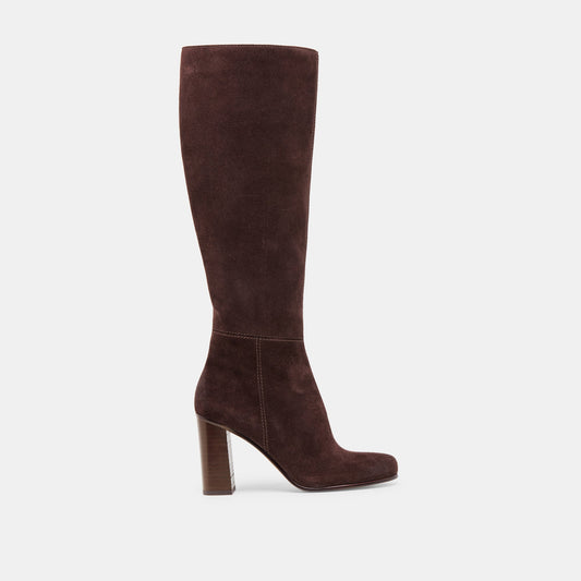Hudsin Wide Calf Mahogany Suede Boots