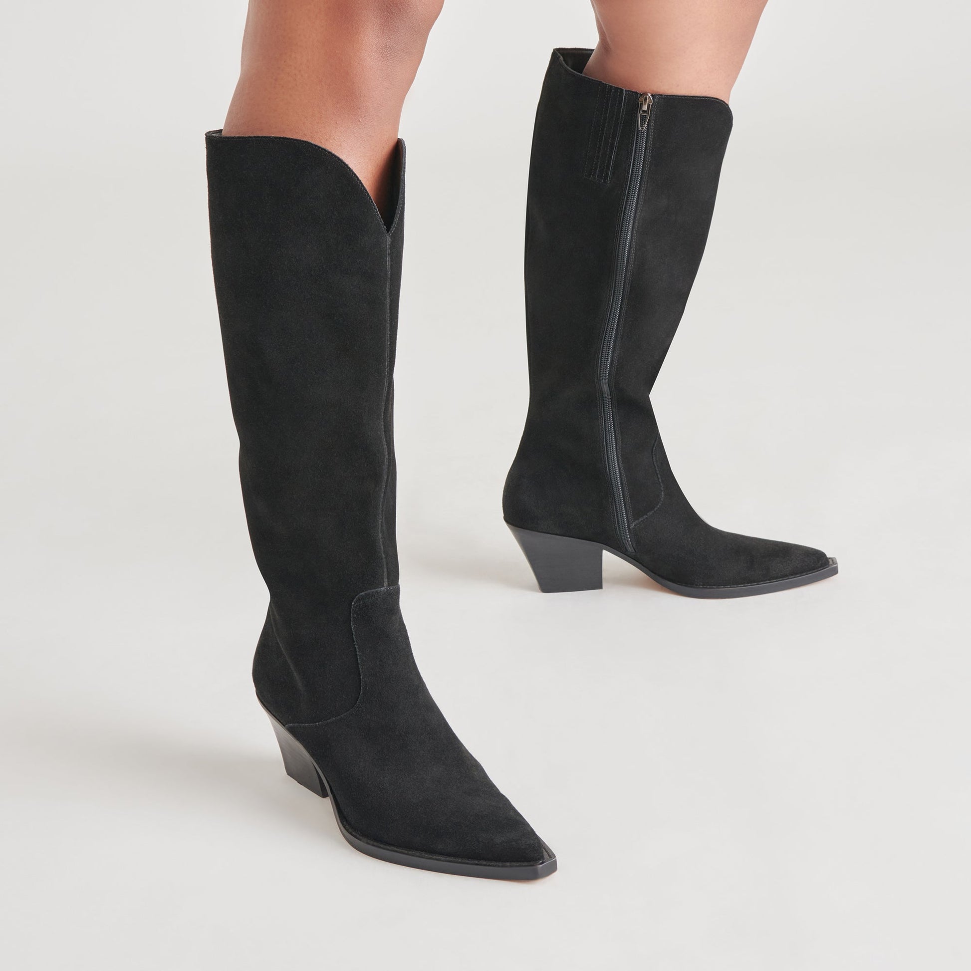 RAJ Wide Calf Boots Onyx Suede | Women's Onyx Suede Knee-High Boots
 – Dolce Vita