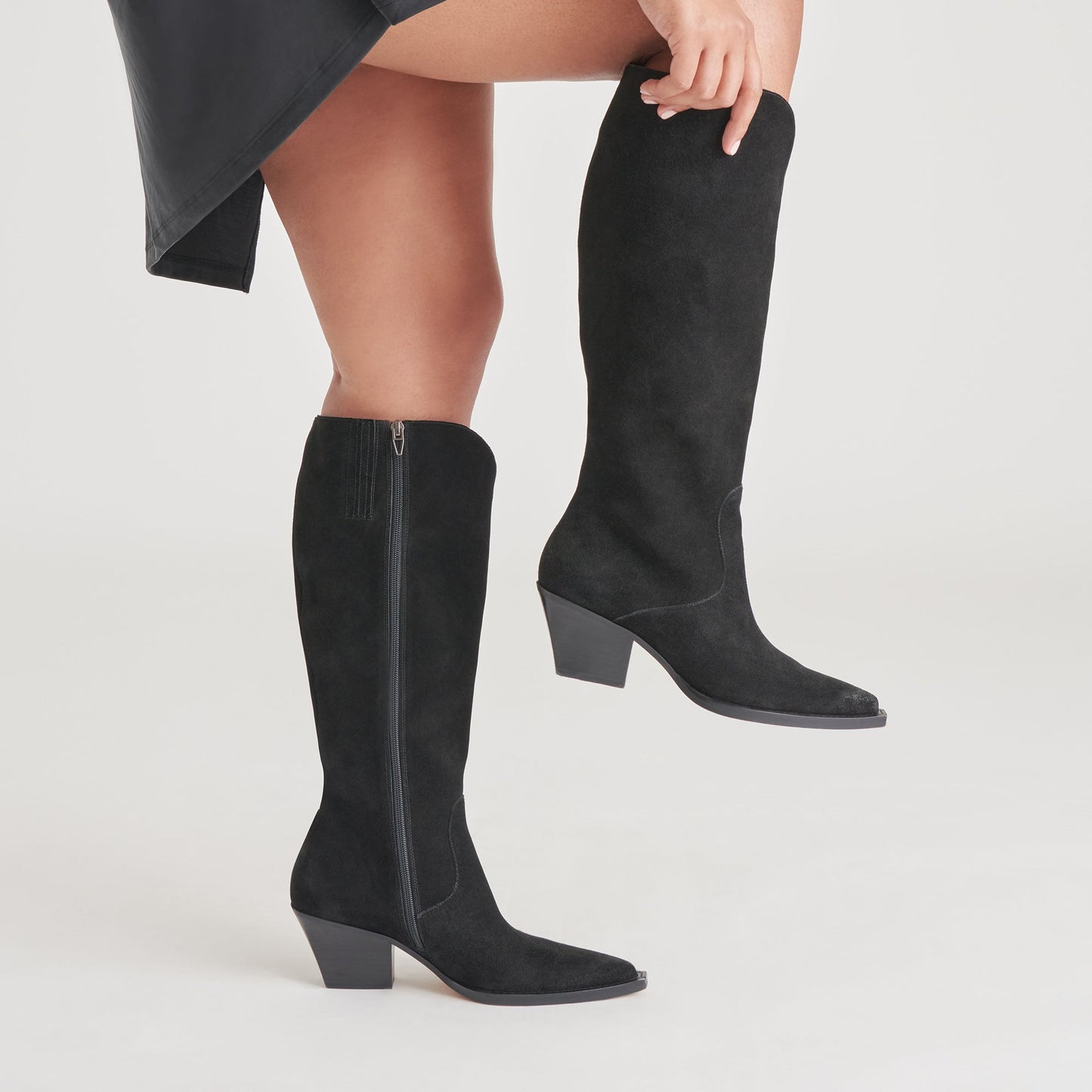 RAJ Wide Calf Boots Onyx Suede | Women's Onyx Suede Knee-High Boots
 – Dolce Vita