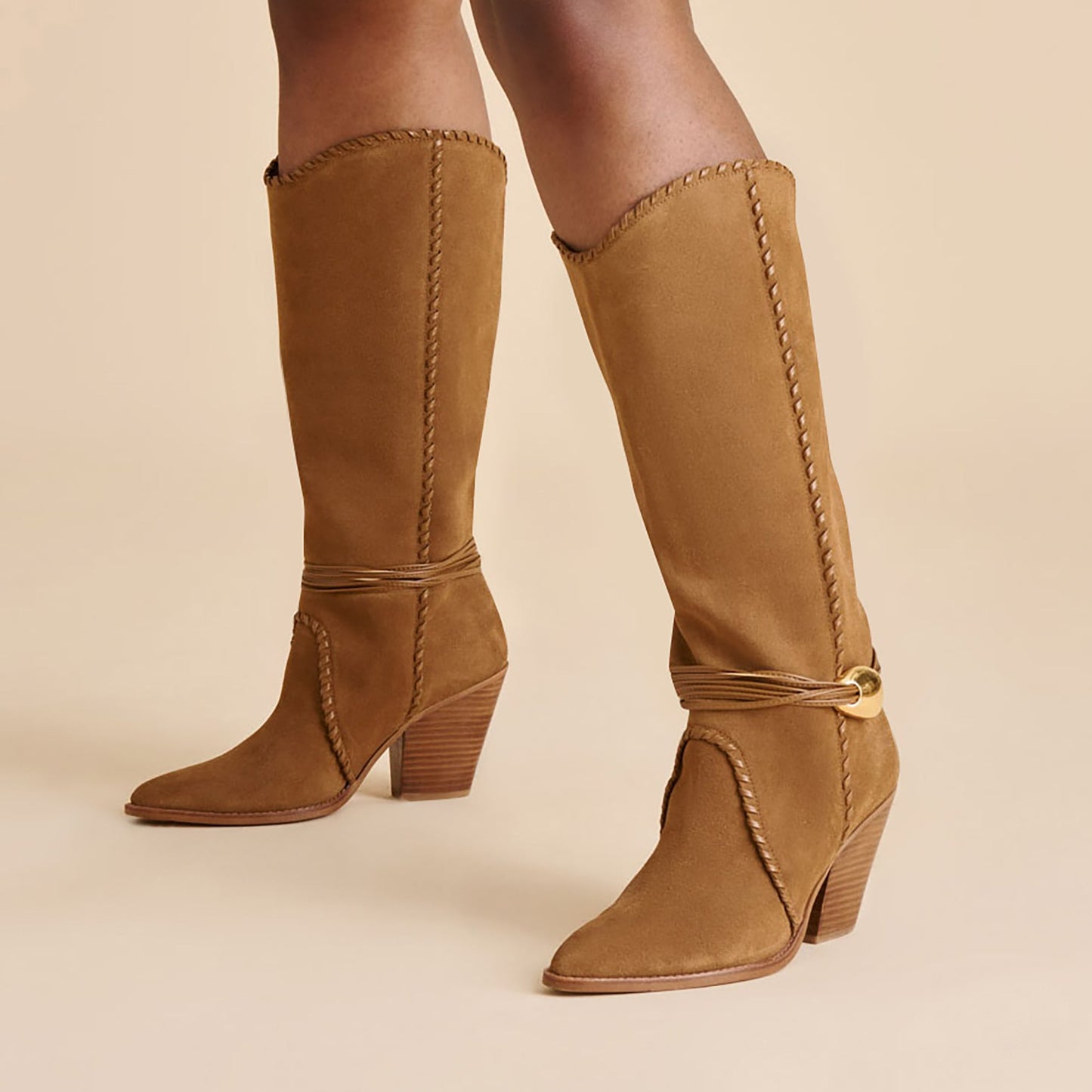 Jody Lt Brown Suede Wide Calf Boots