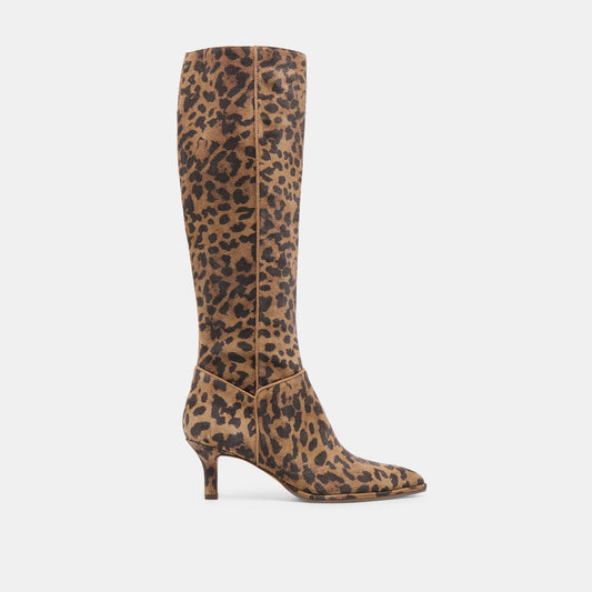 Aldy Brown Leopard Printed Suede Wide Calf Boots