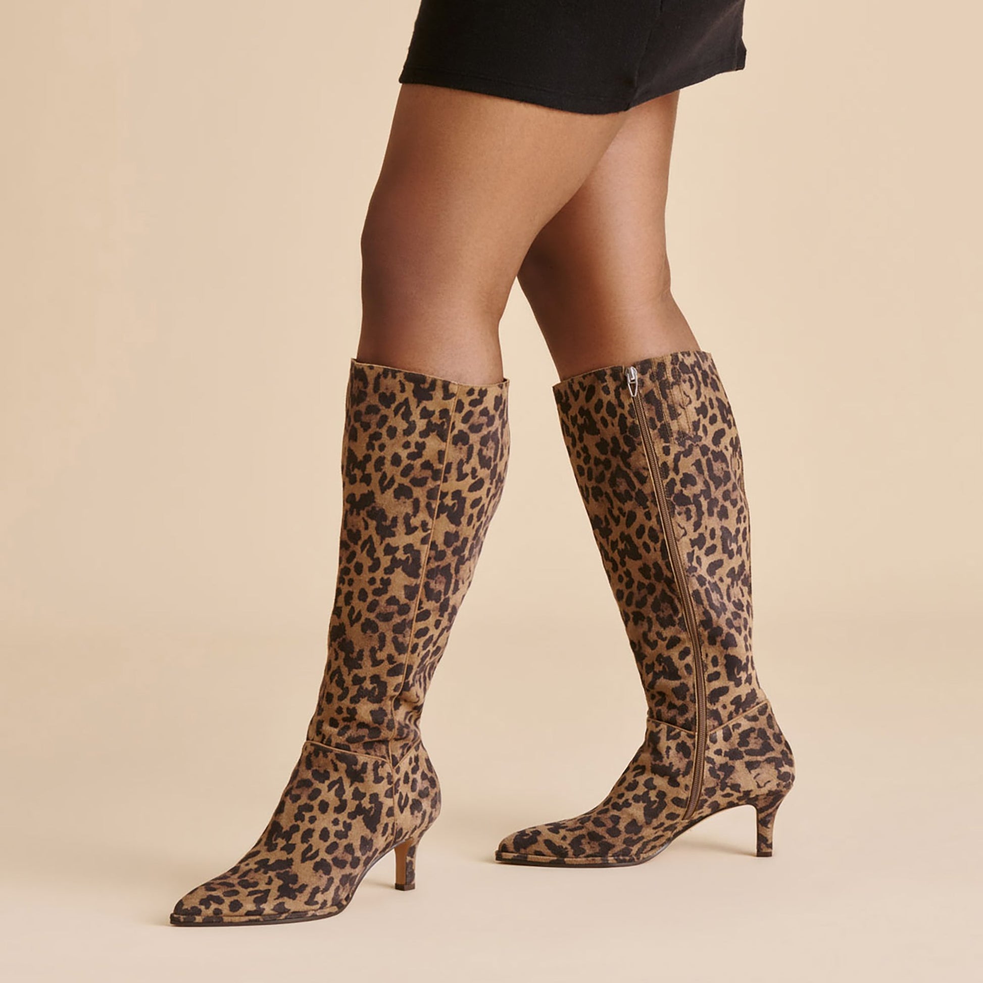 Aldy Brown Leopard Printed Suede Wide Calf Boots