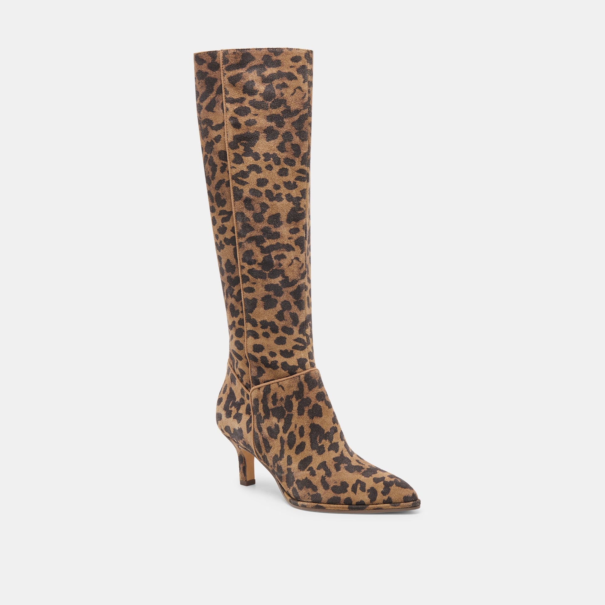 Aldy Brown Leopard Printed Suede Wide Calf Boots