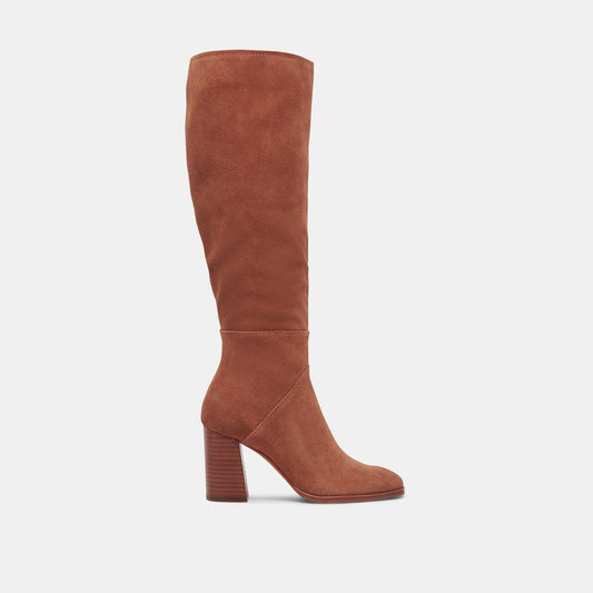 FYNN Wide Calf Boots DK Brown Suede | Brown Suede Knee-High Boots
 – Dolce Vita