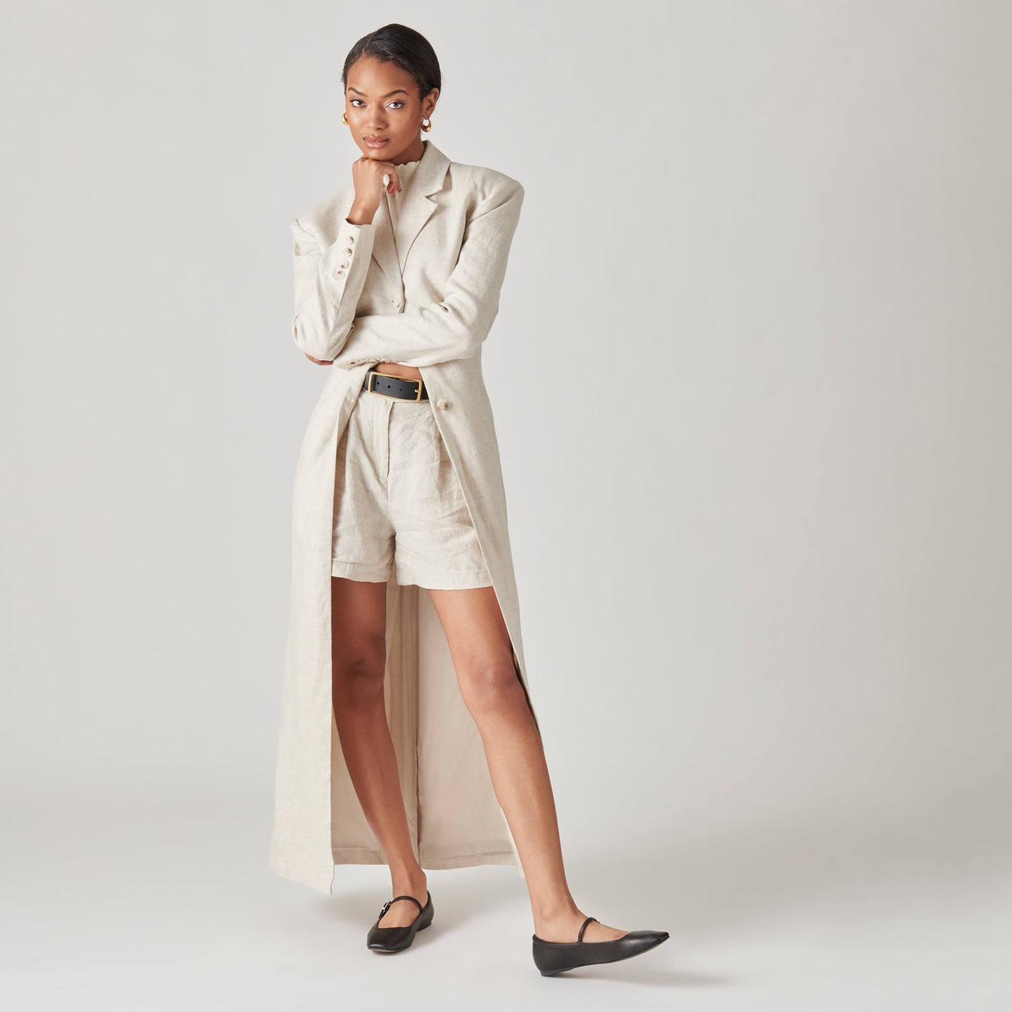 Reyes Black Leather Ballet Flats