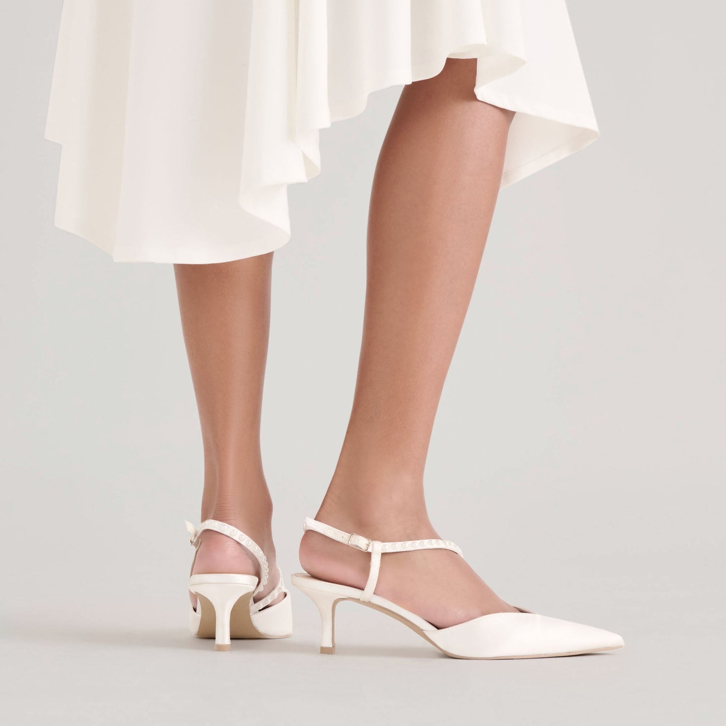 Kamra Pearl True White Satin Mid Heels