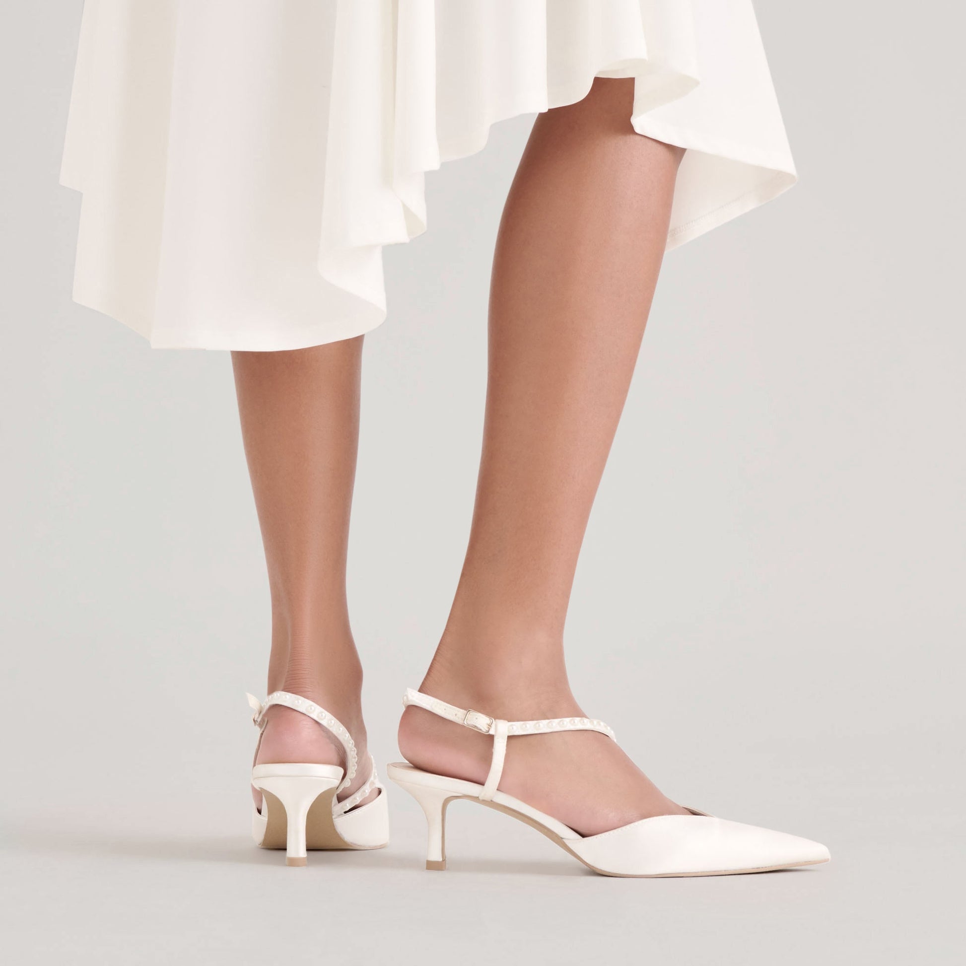 Kamra Pearl True White Satin Mid Heels