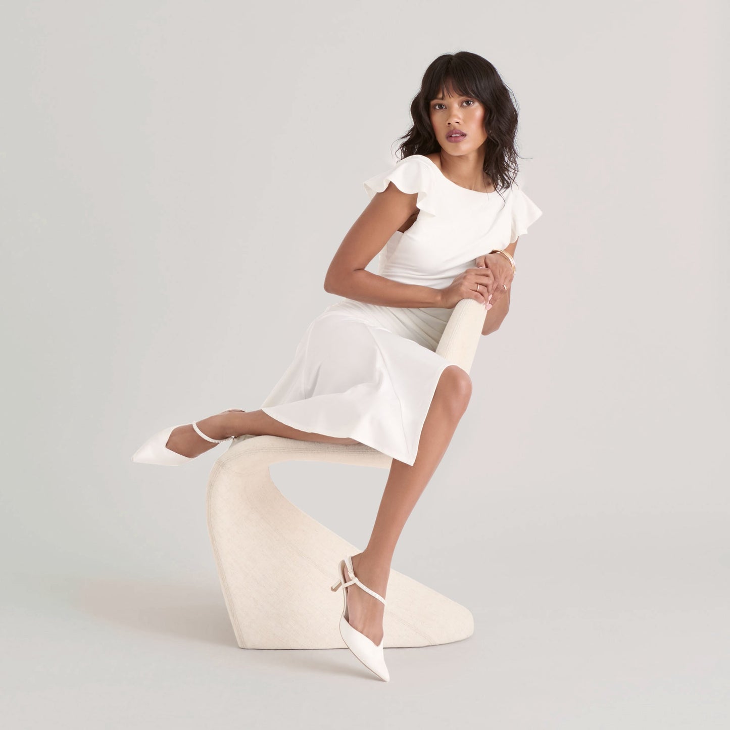 Kamra Pearl True White Satin Mid Heels