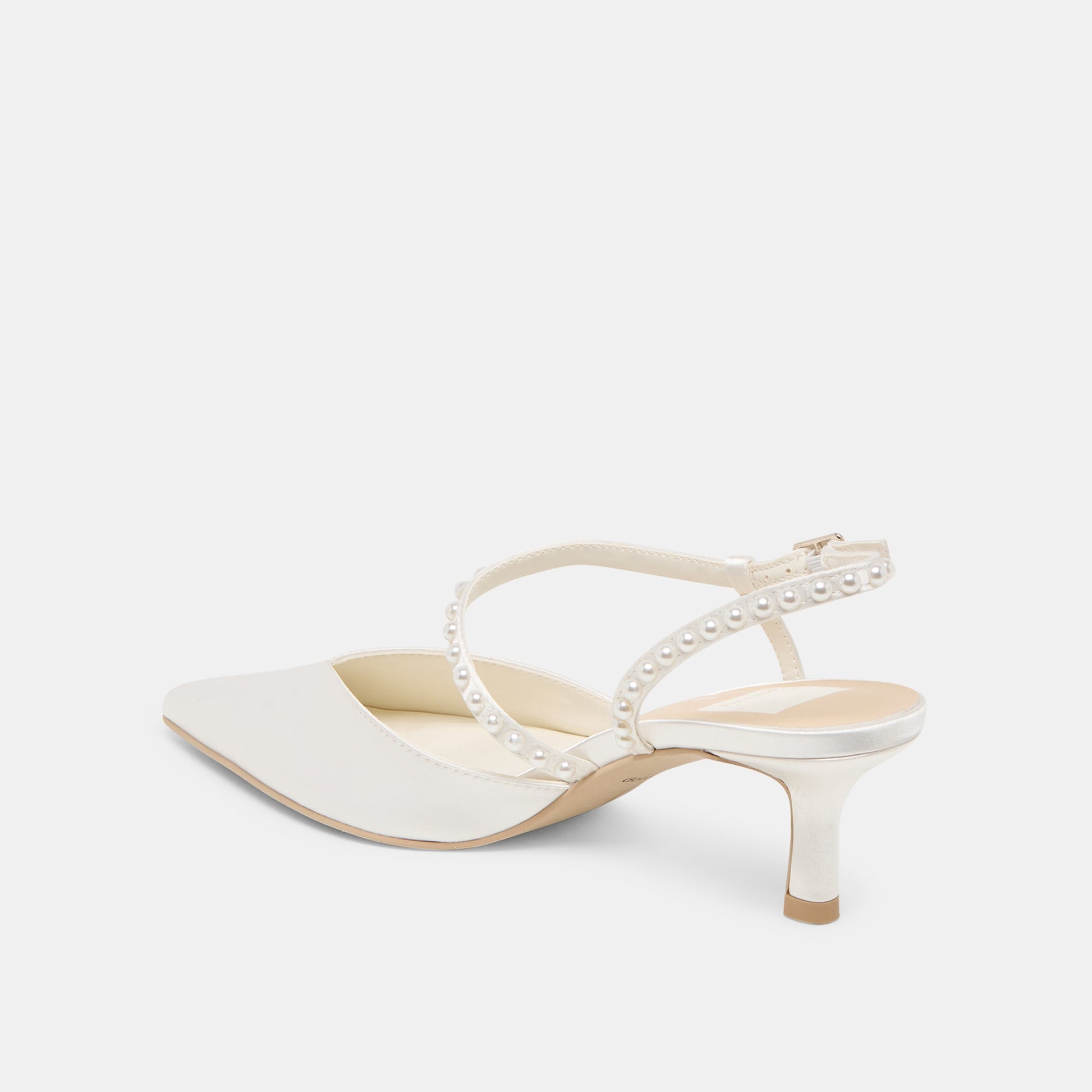 Kamra Pearl True White Satin Mid Heels