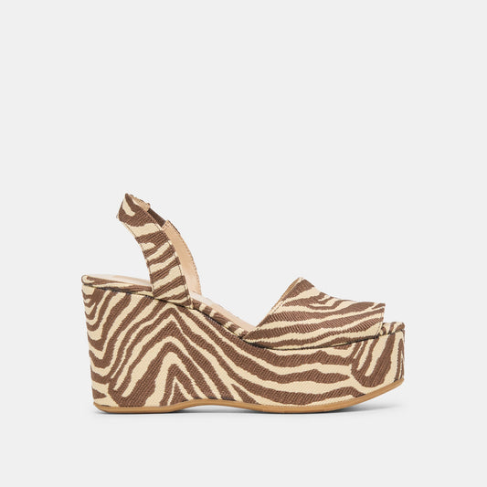 Akera Beige Zebra Raffia Wedges