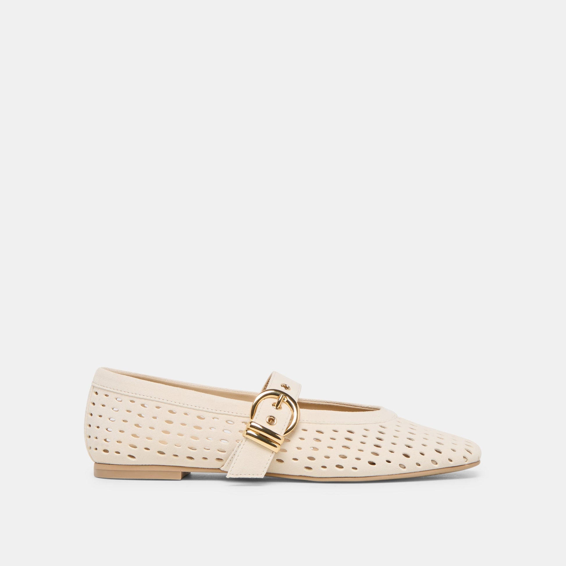 Mikel Creme Perforated Suede Ballet Flats