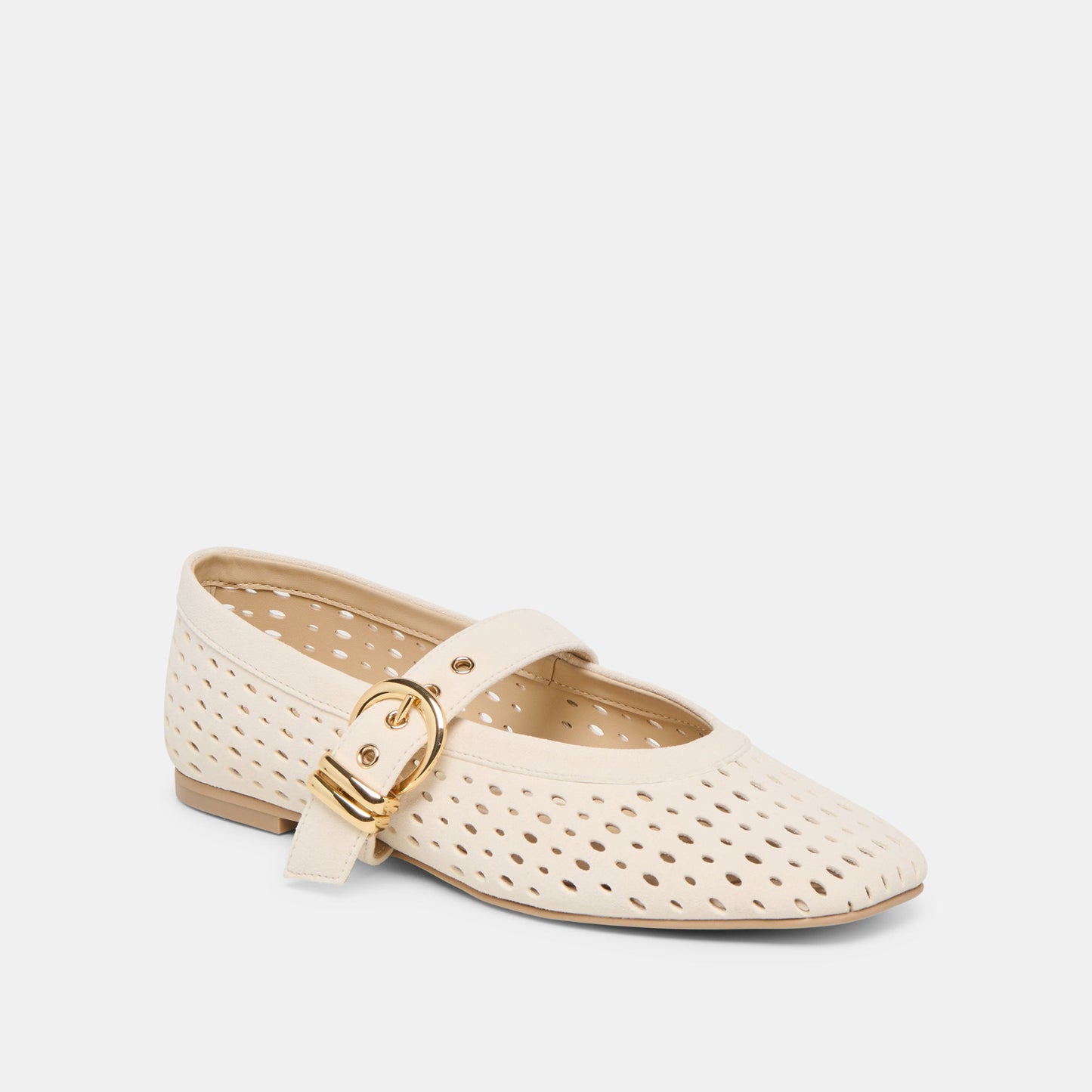 Mikel Creme Perforated Suede Ballet Flats