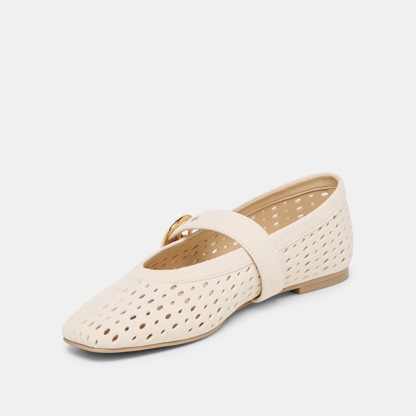 Mikel Creme Perforated Suede Ballet Flats