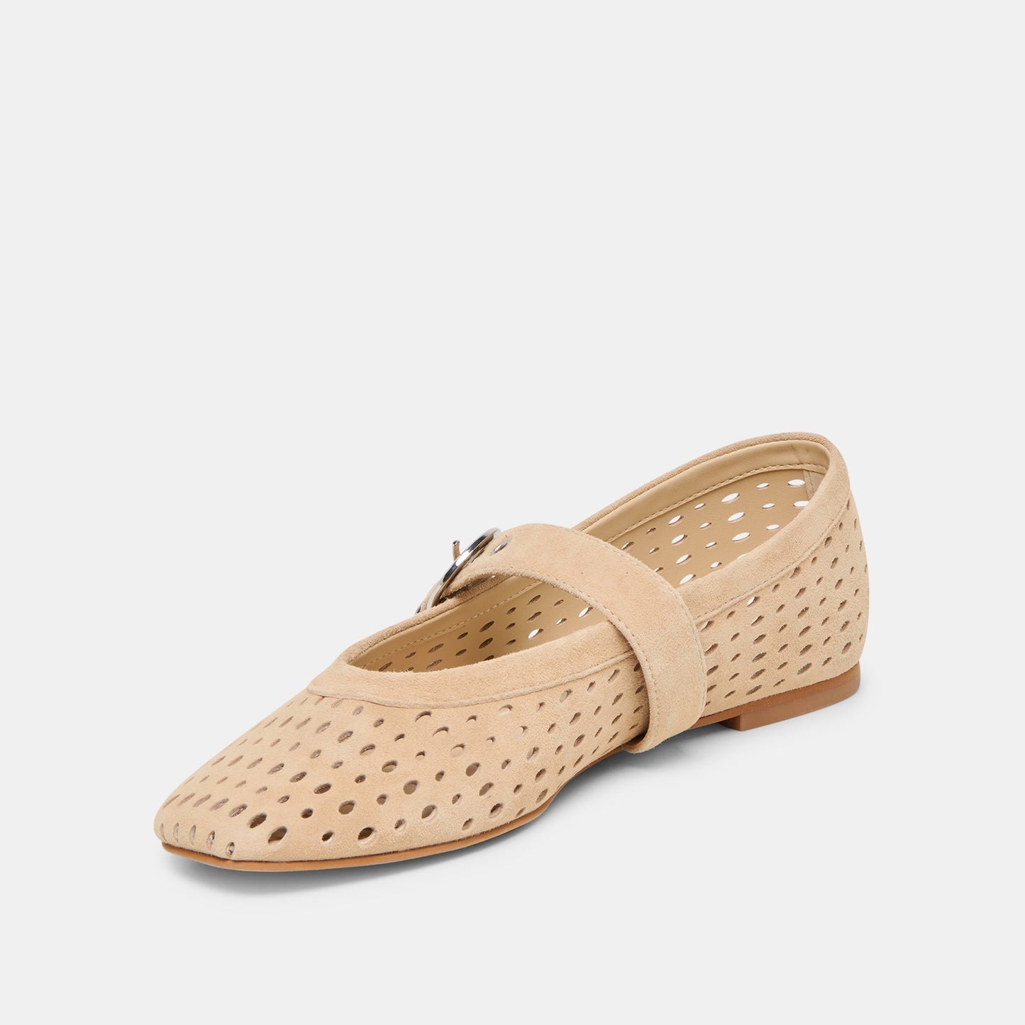 Mikel Camel Perforated Suede Ballet Flats