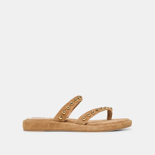 Amary Stud Lt Brown Suede Sandals