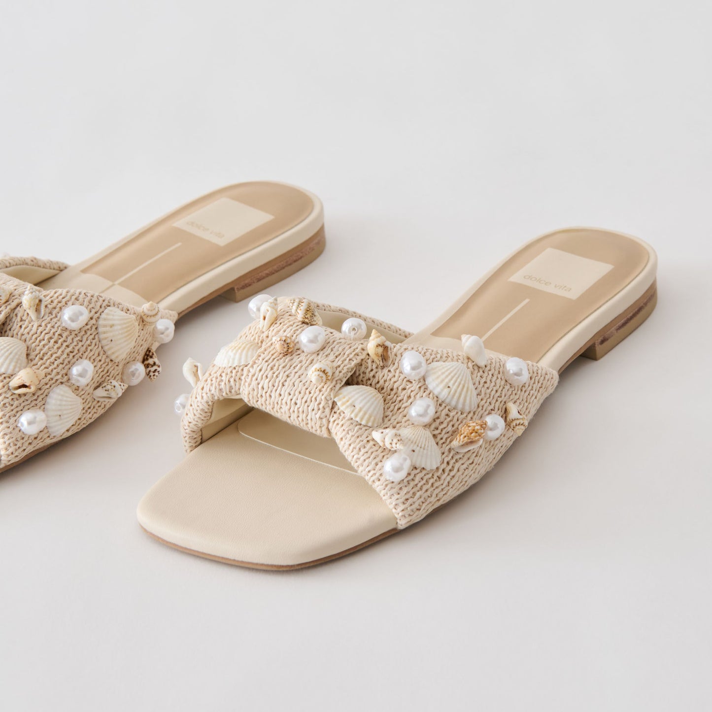 Lizza Oatmeal Beaded Raffia Sandals