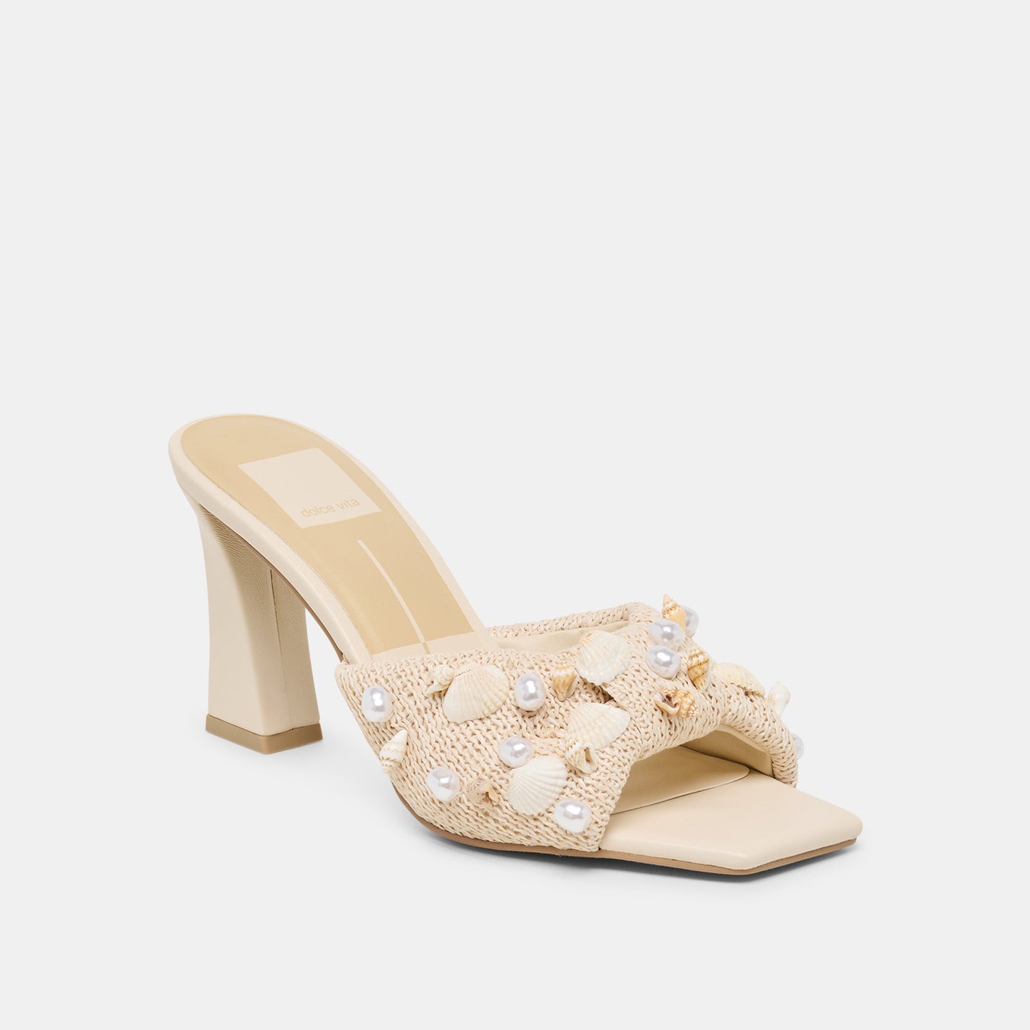 Tylah Oatmeal Beaded Raffia Heels