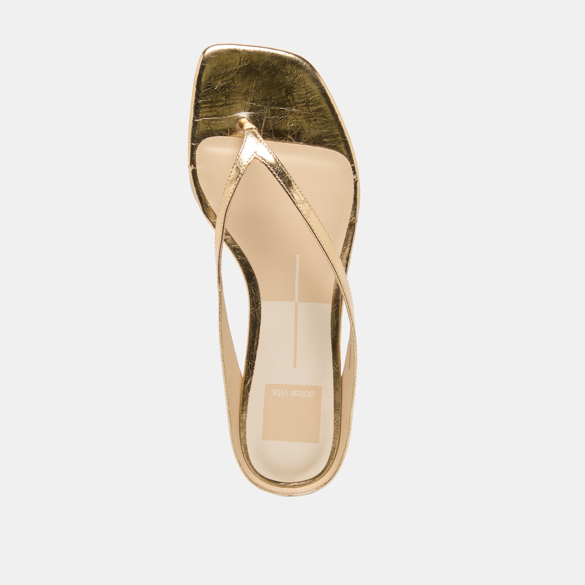 GIZEL Gold Crinkle Patent Thong Square-Toe Sandals