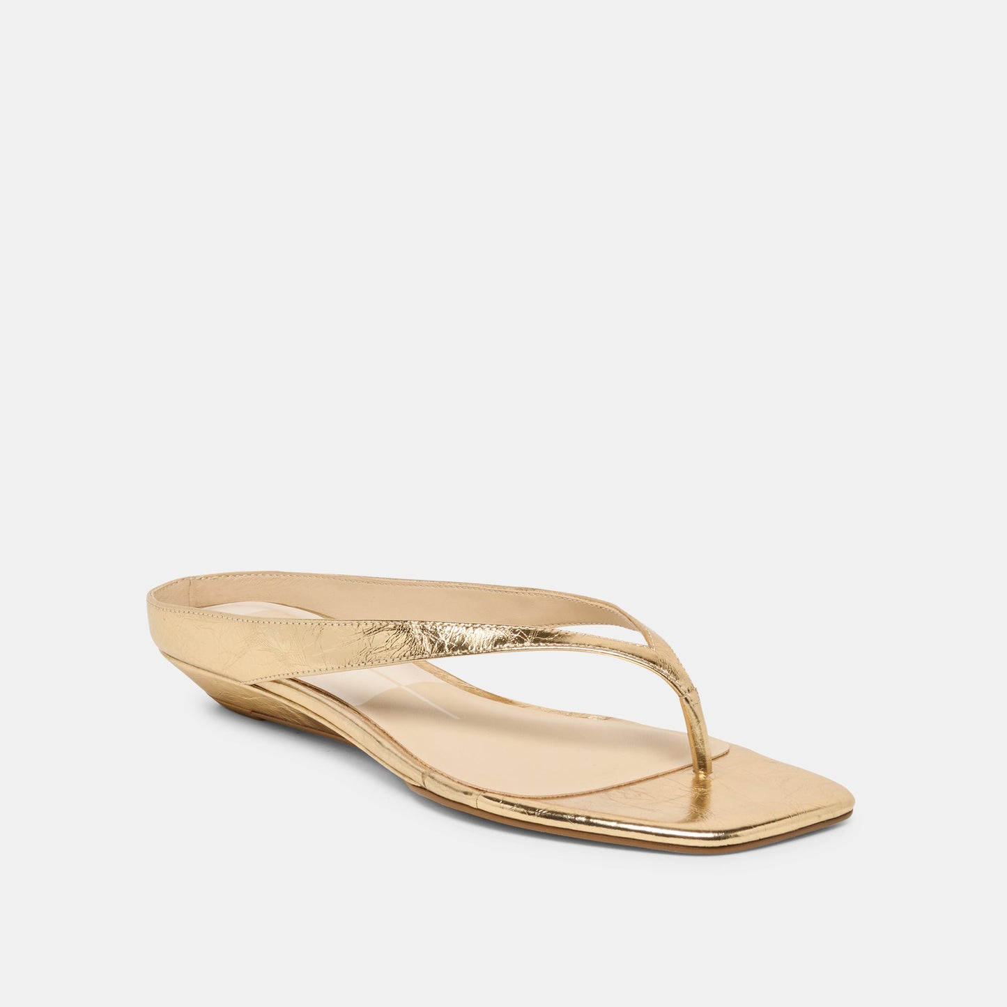 GIZEL Gold Crinkle Patent Thong Square-Toe Sandals