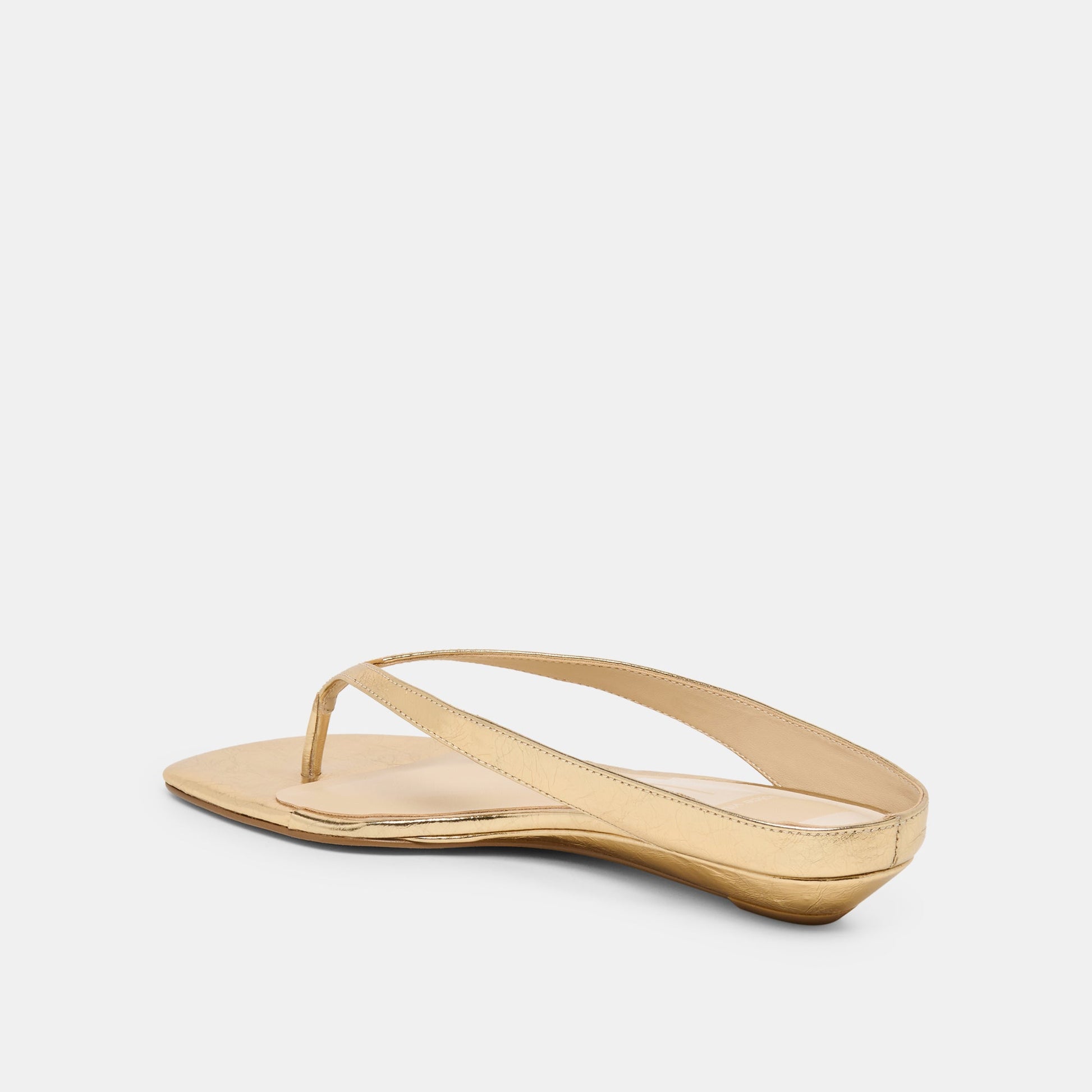 GIZEL Gold Crinkle Patent Thong Square-Toe Sandals