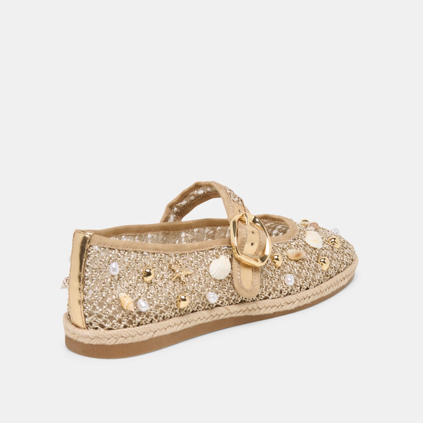 Ralph Gold Beaded Raffia Ballet Flats
