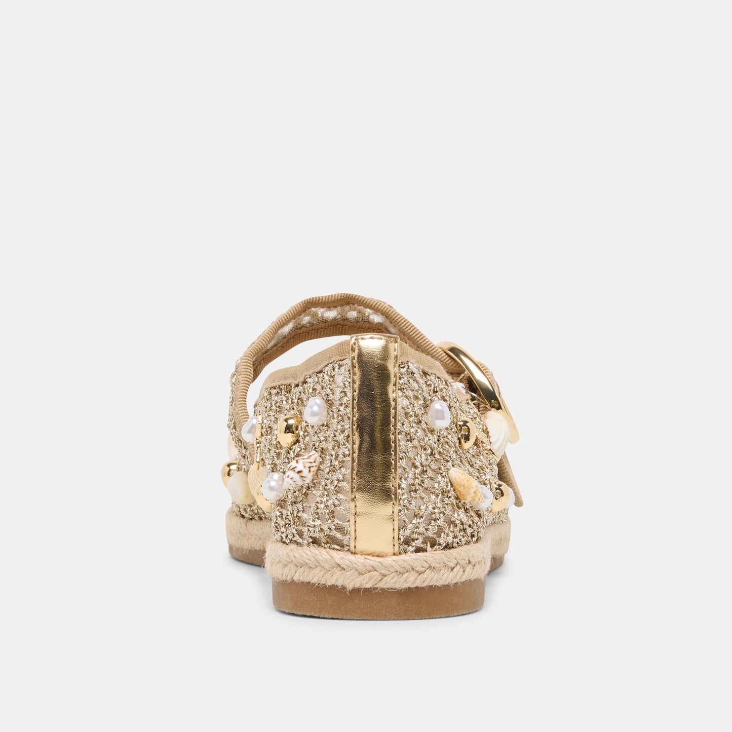Ralph Gold Beaded Raffia Ballet Flats