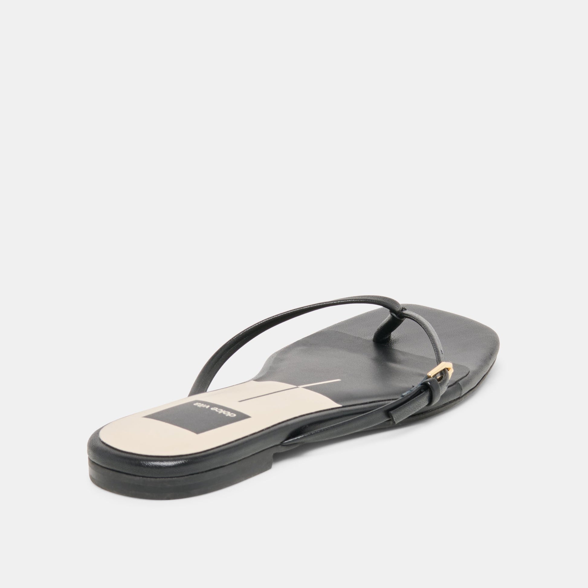 MALTA Black Leather Buckle Flip-Flop Sandals