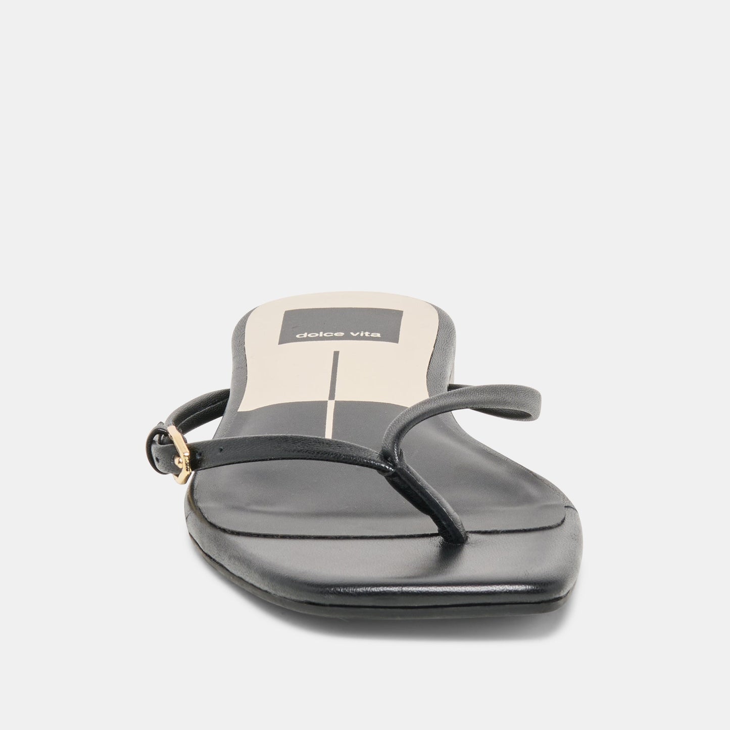 MALTA Black Leather Buckle Flip-Flop Sandals