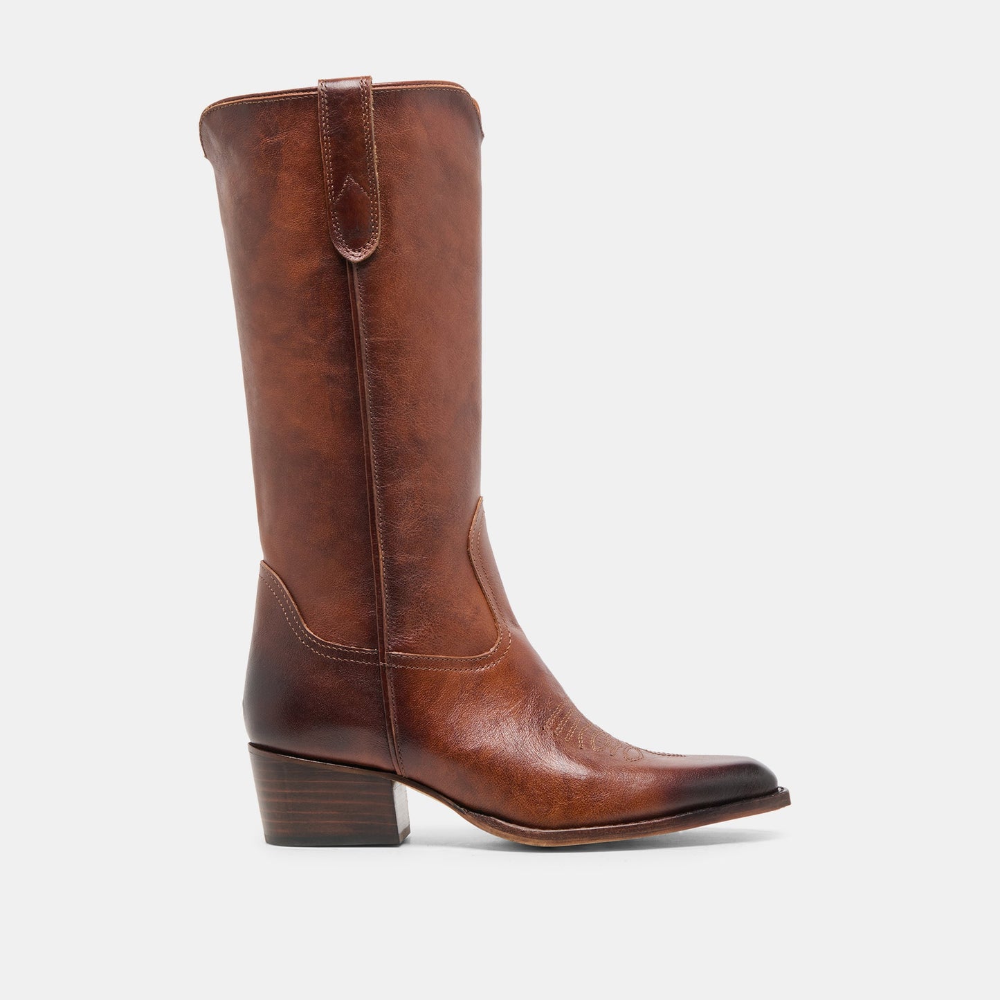 VIGLA Chestnut Leather Pointed-Toe Western Boots