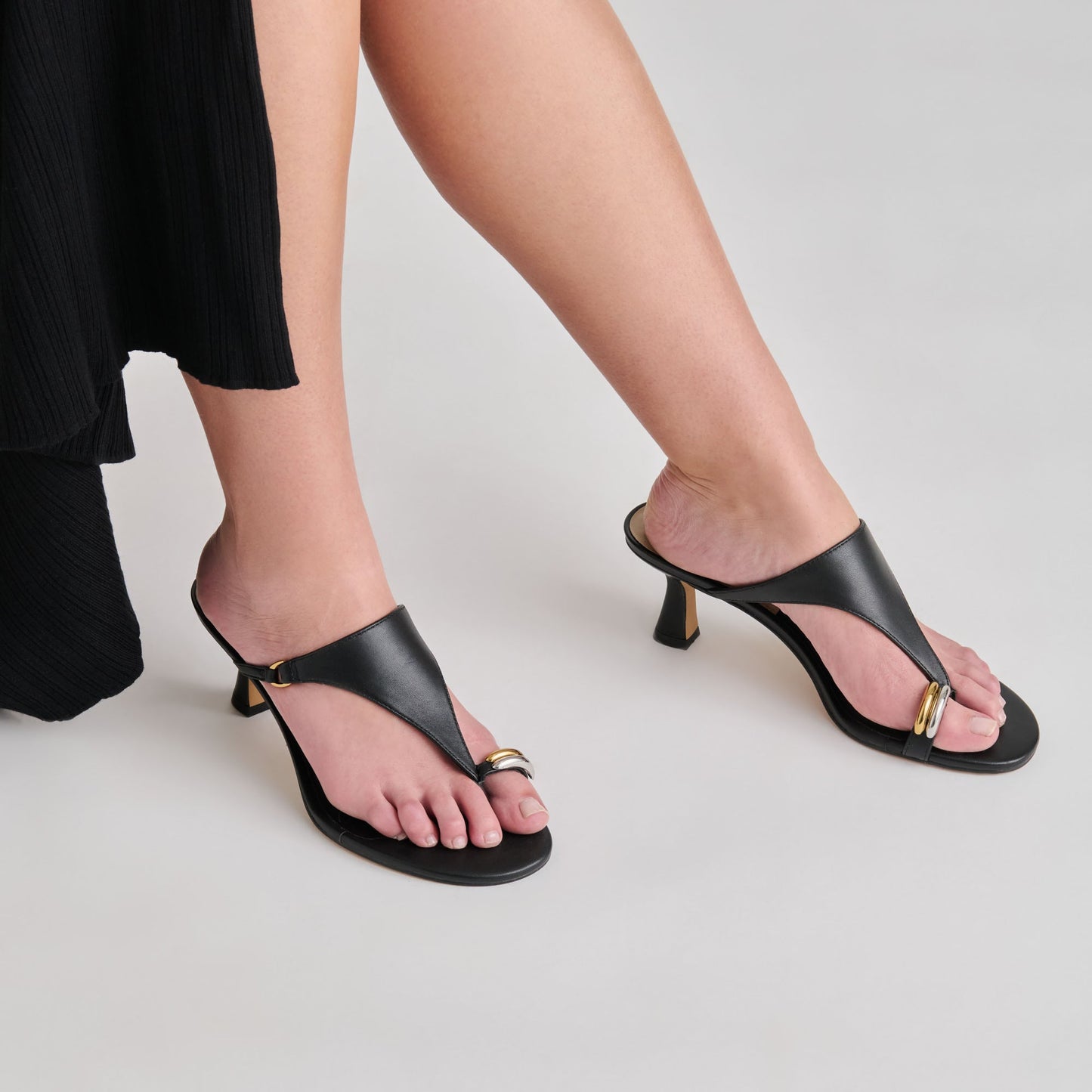 Derrel Black Leather Heels