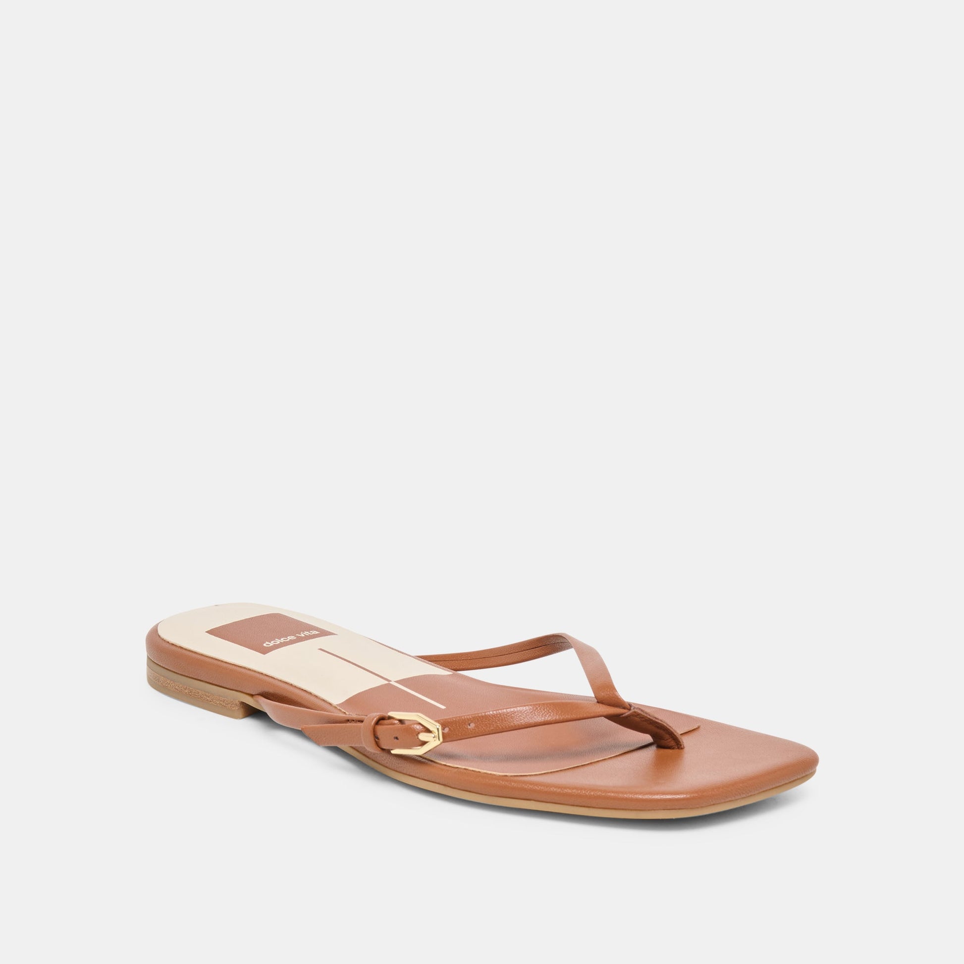 MALTA Cognac Leather Buckle Flip-Flop Sandals