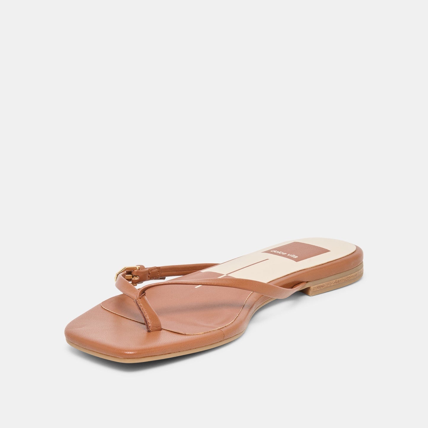 MALTA Cognac Leather Buckle Flip-Flop Sandals