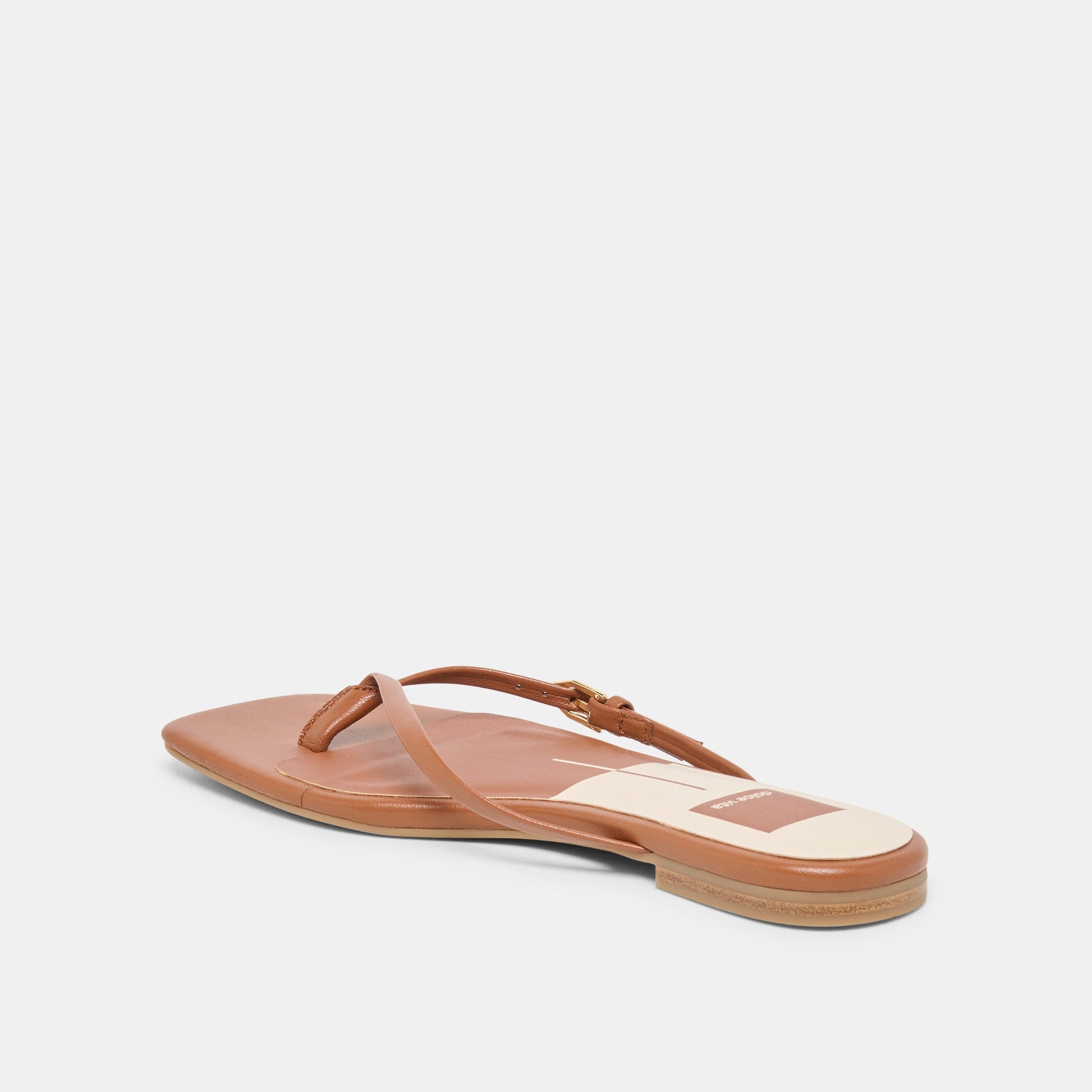 MALTA Cognac Leather Buckle Flip-Flop Sandals