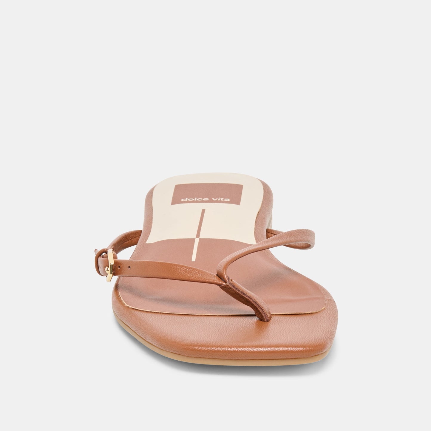 MALTA Cognac Leather Buckle Flip-Flop Sandals