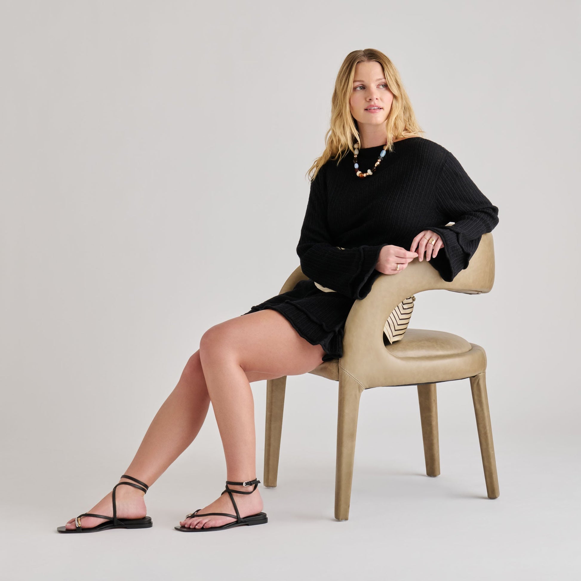 Tyrice Black Leather Sandals