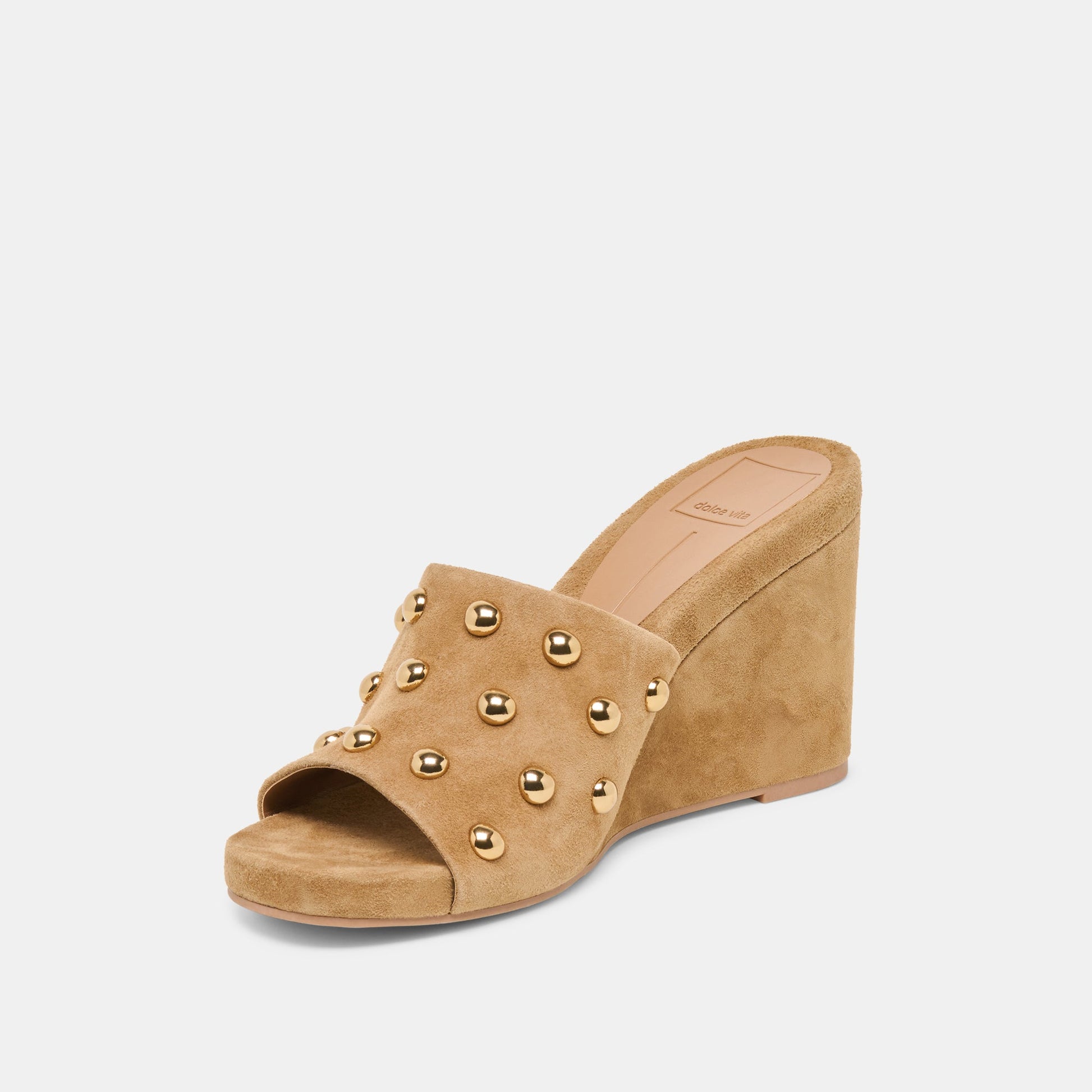 Holta Stud Lt Brown Suede Wedges