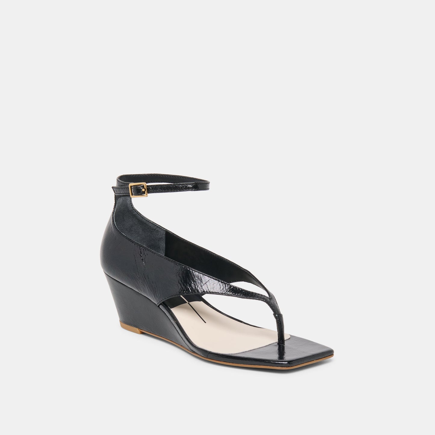 Quinny Black Leather Wedges