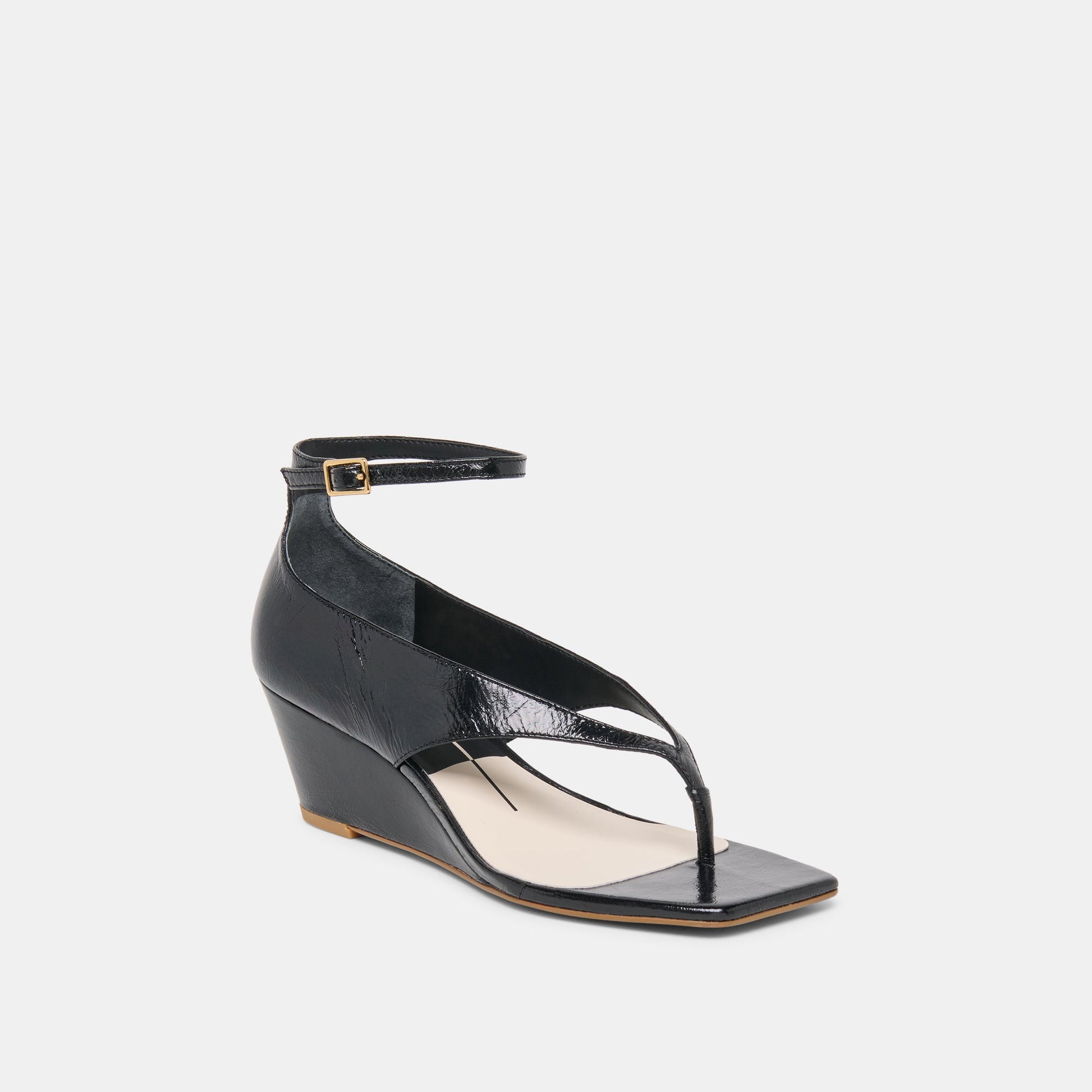 Quinny Black Leather Wedges
