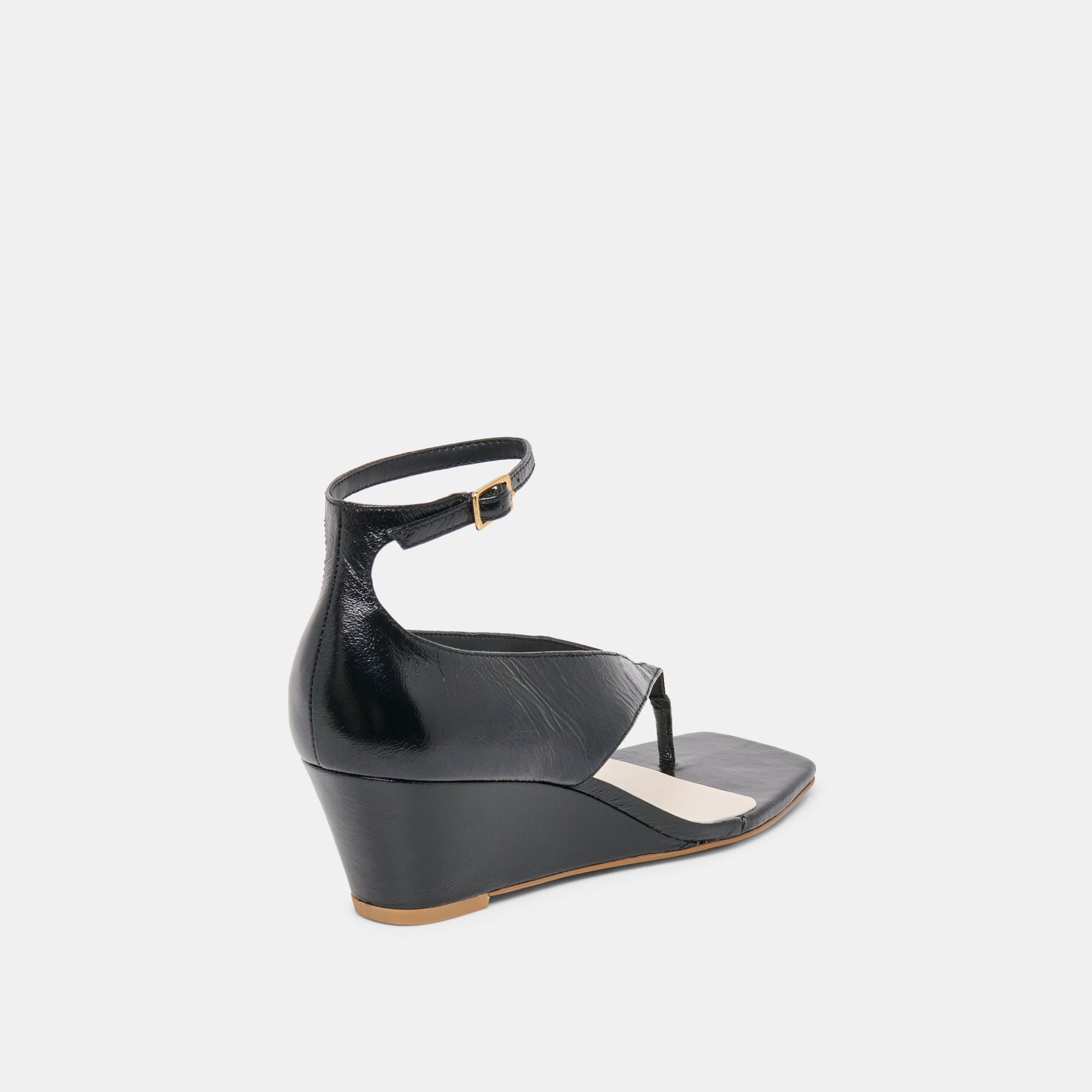 Quinny Black Leather Wedges