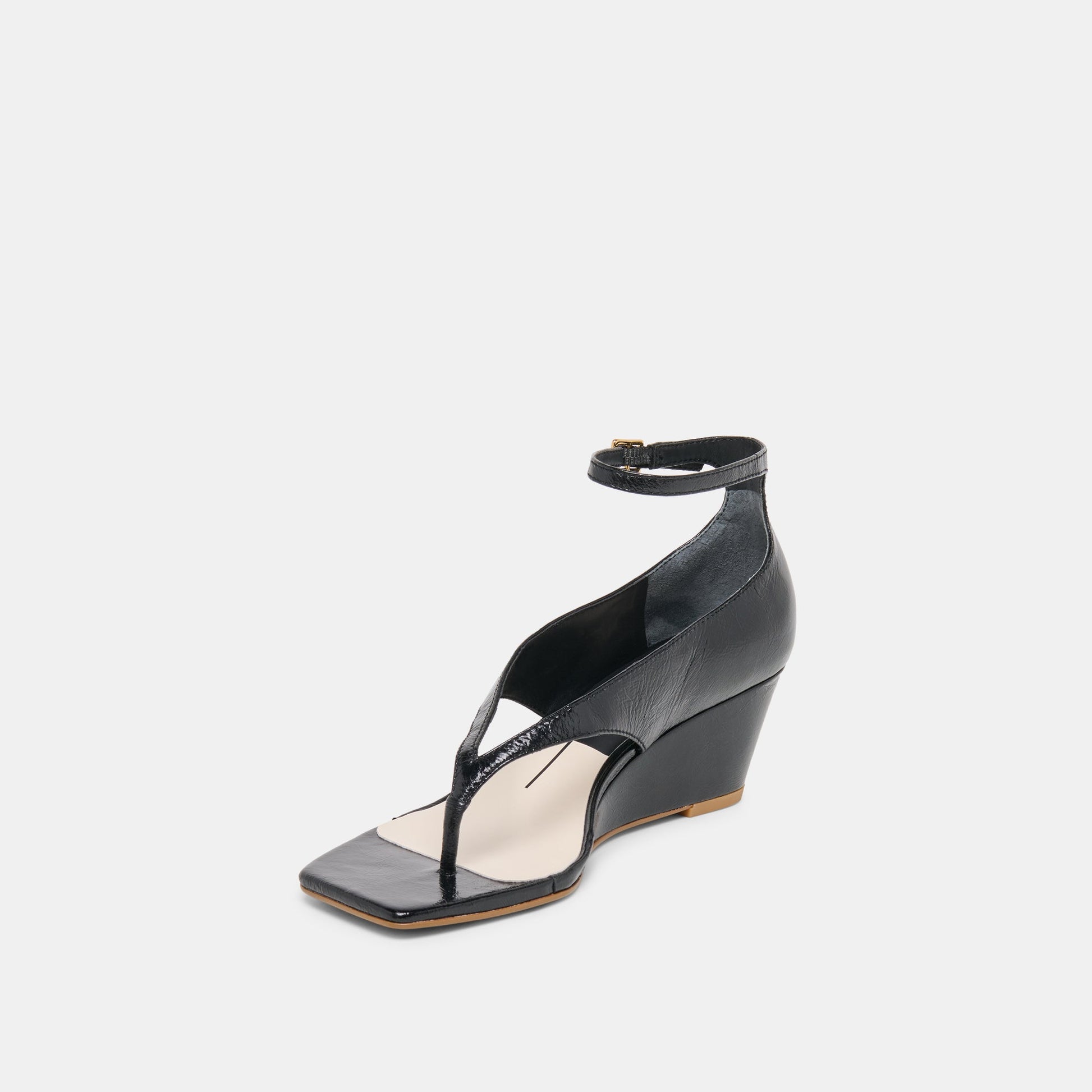 Quinny Black Leather Wedges