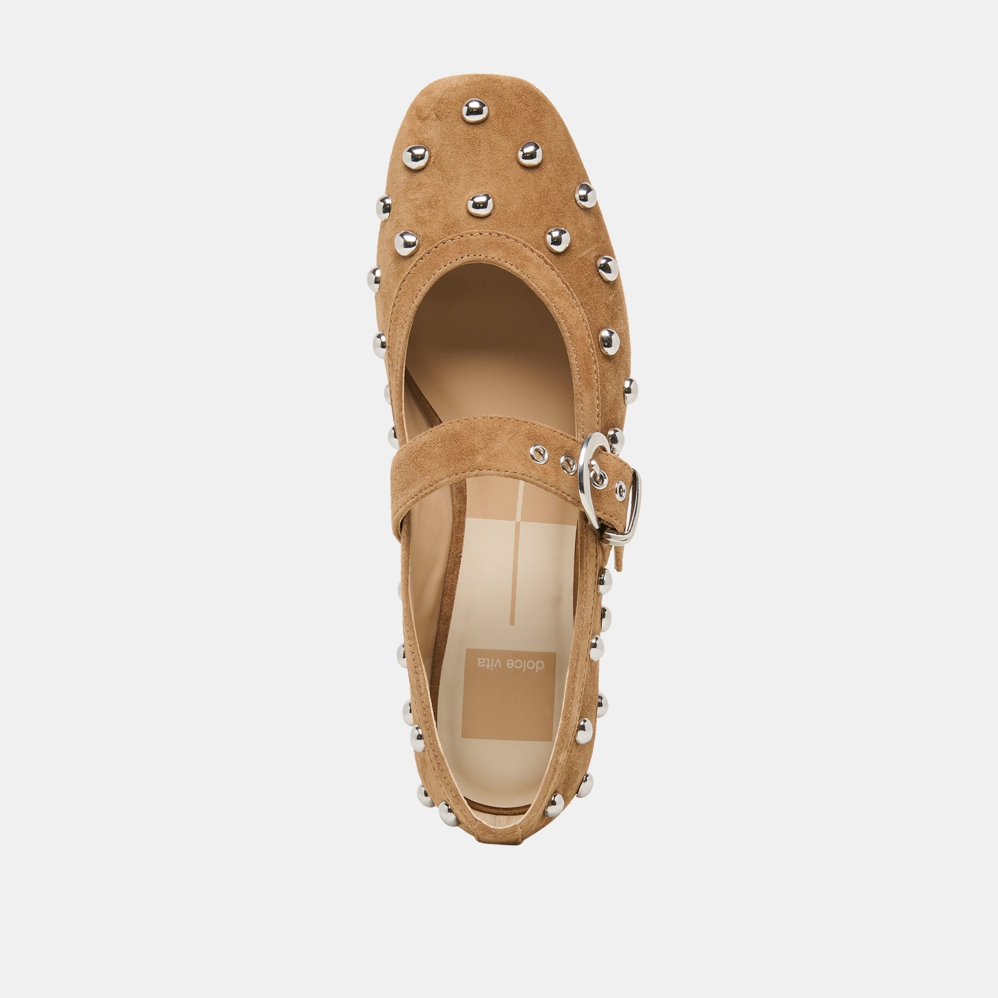 Mikel Stud Lt Brown Suede Ballet Flats