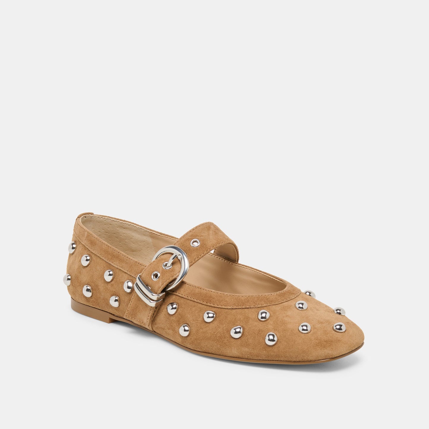 Mikel Stud Lt Brown Suede Ballet Flats