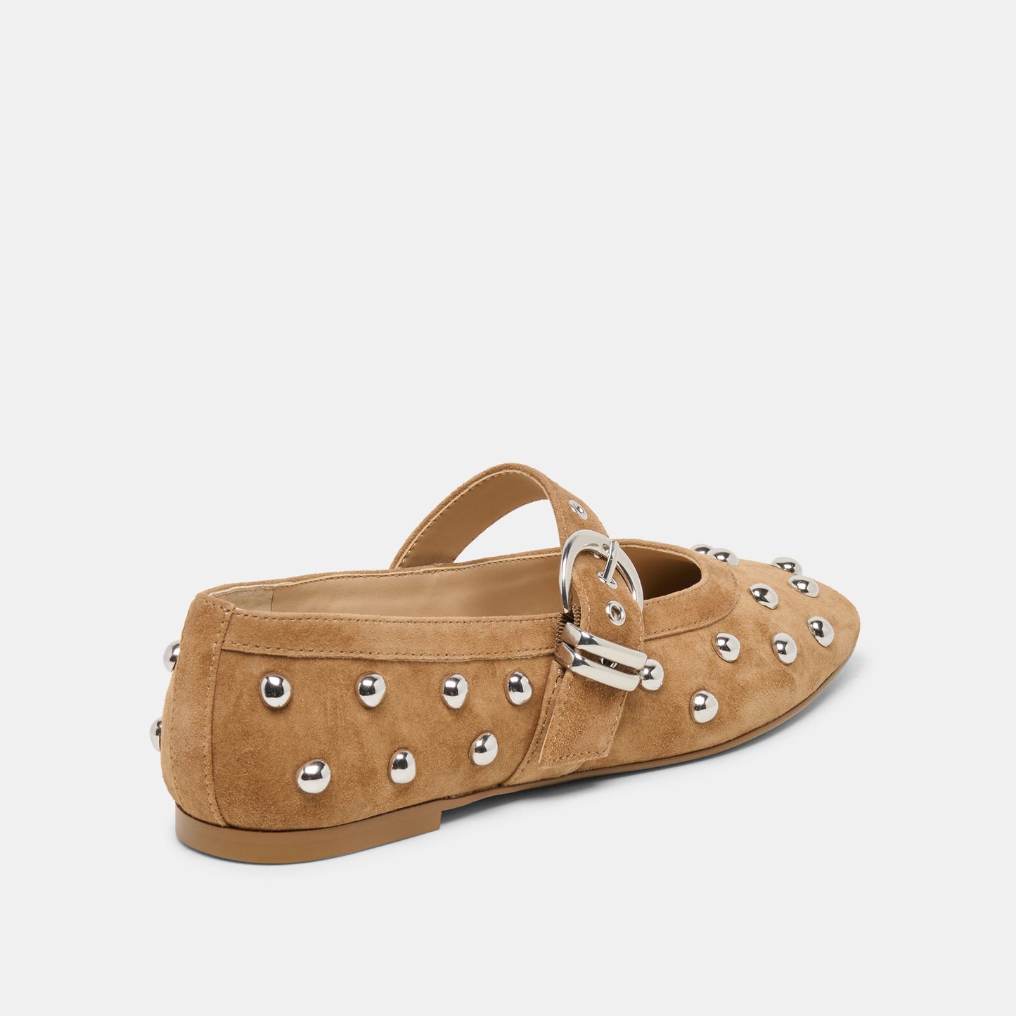 Mikel Stud Lt Brown Suede Ballet Flats