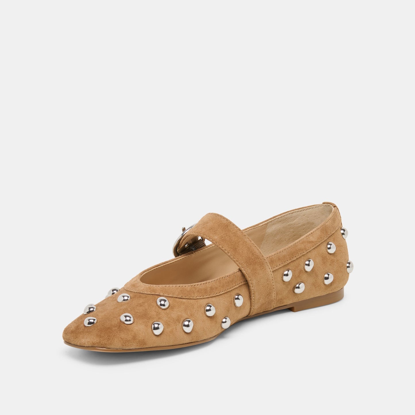 Mikel Stud Lt Brown Suede Ballet Flats