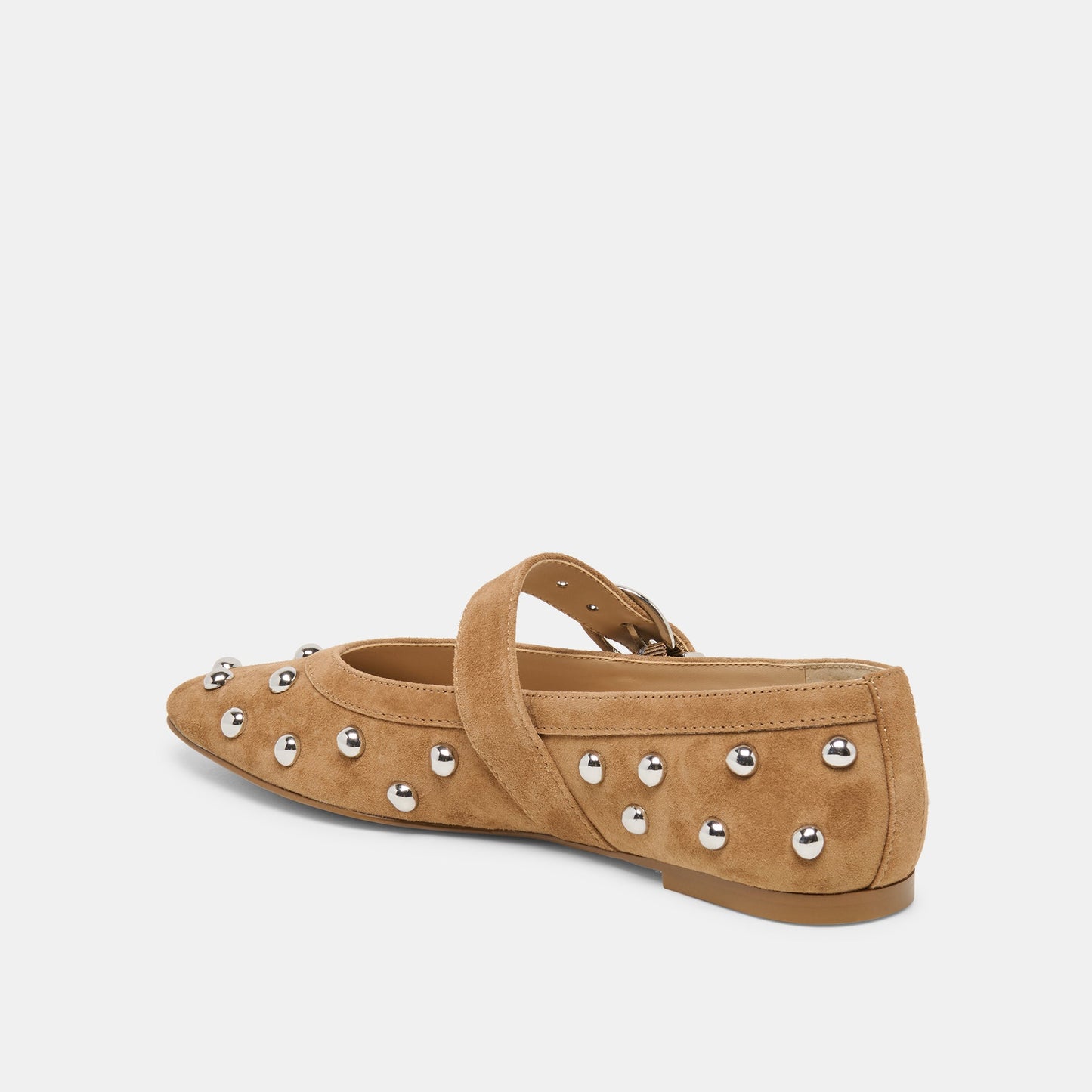 Mikel Stud Lt Brown Suede Ballet Flats